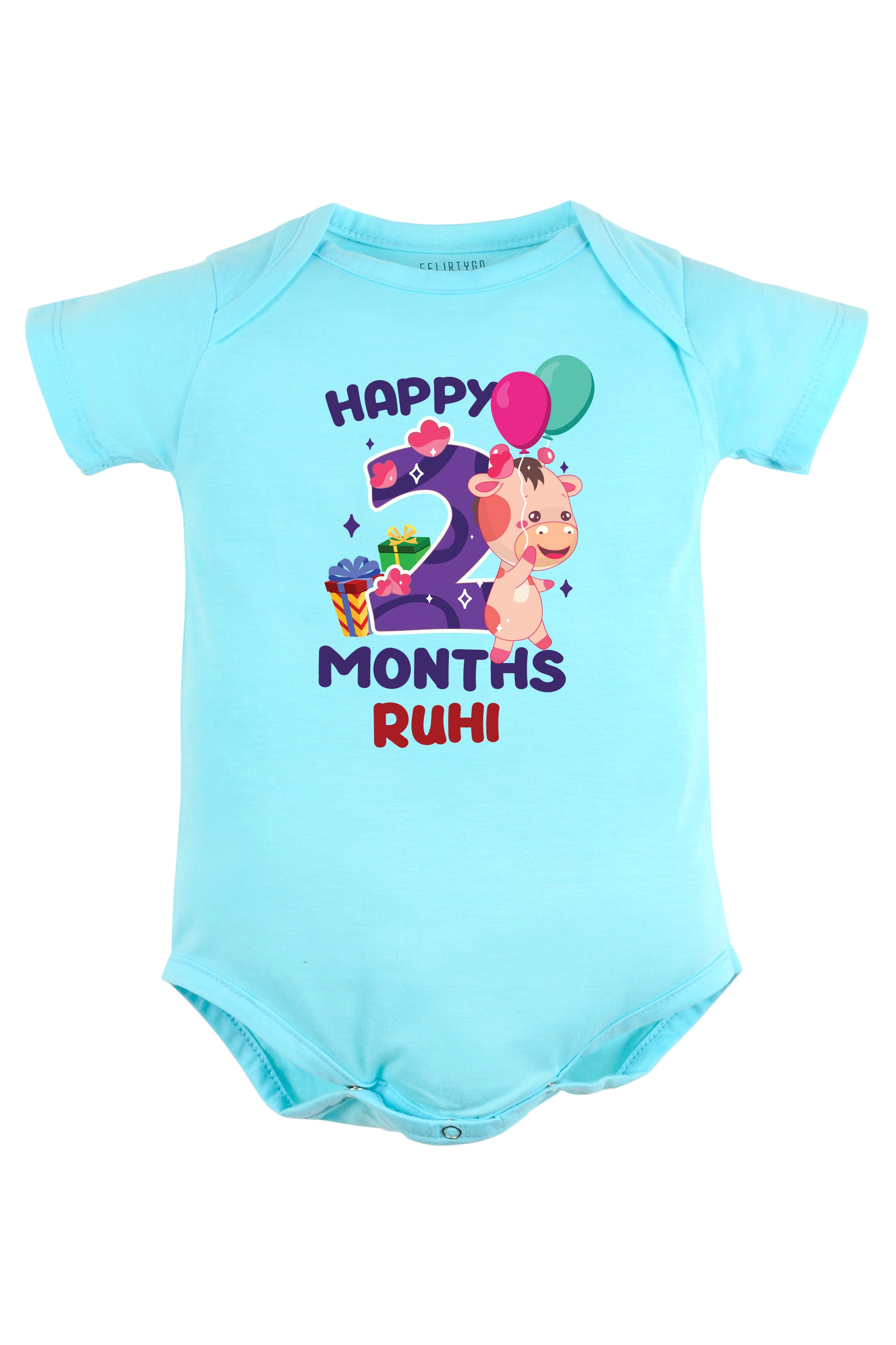 Two Month Milestone Baby Romper | Onesies - Giraffe w/ Custom name