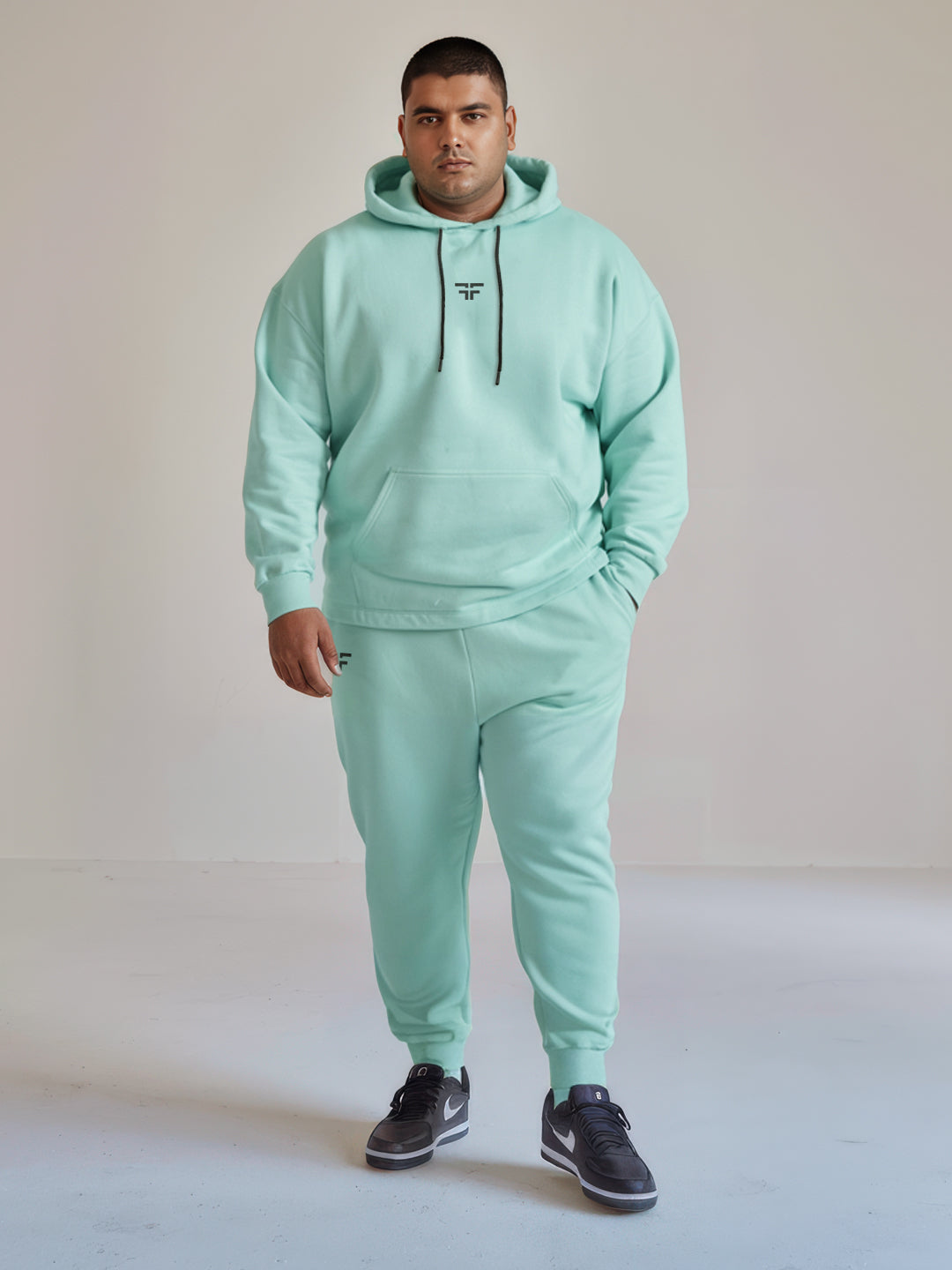 || PLUS SIZE MINT GREEN THERMAL CO-ORD SET (HOODIE & JOGGER COMBO) ||