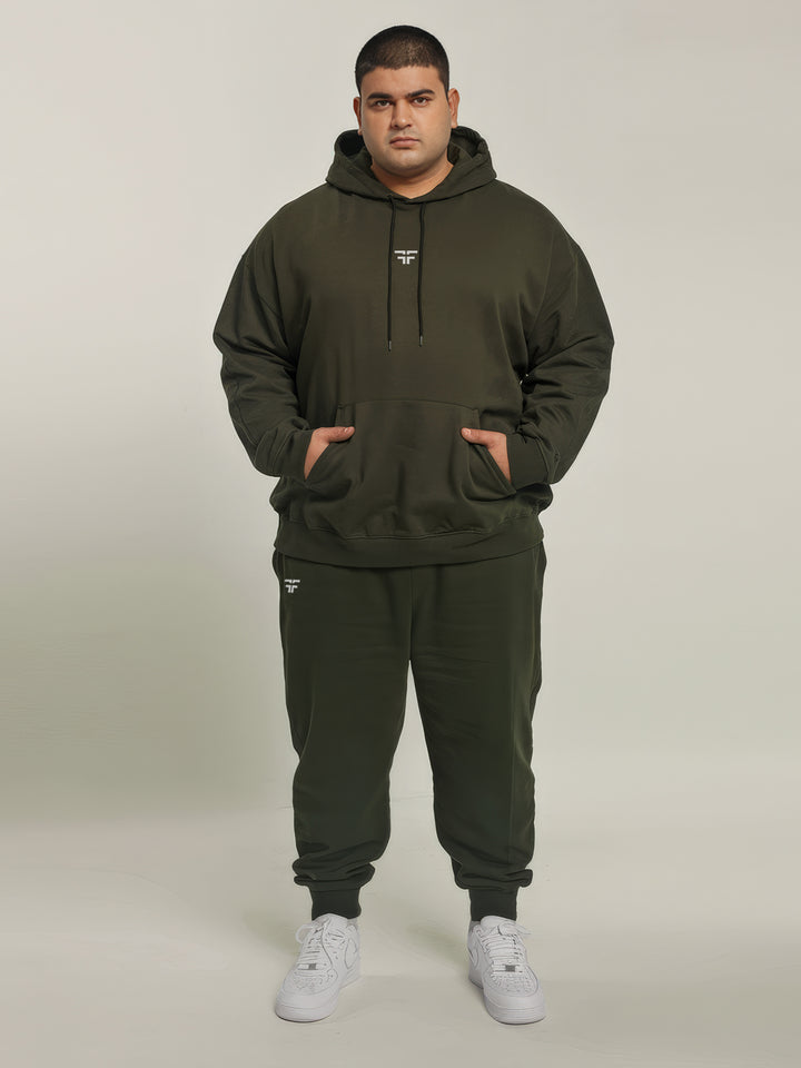 || PLUS SIZE MILITARY GREEN THERMAL CO-ORD SET (HOODIE & JOGGER COMBO) ||