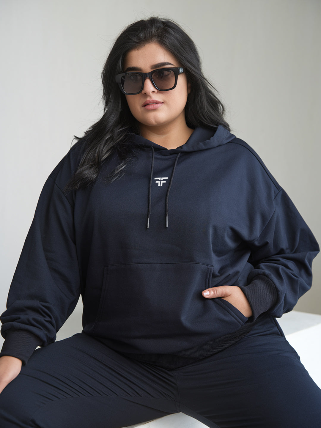 || PLUS SIZE NAVY BLUE THERMAL CO-ORD SET (HOODIE & JOGGER COMBO) ||