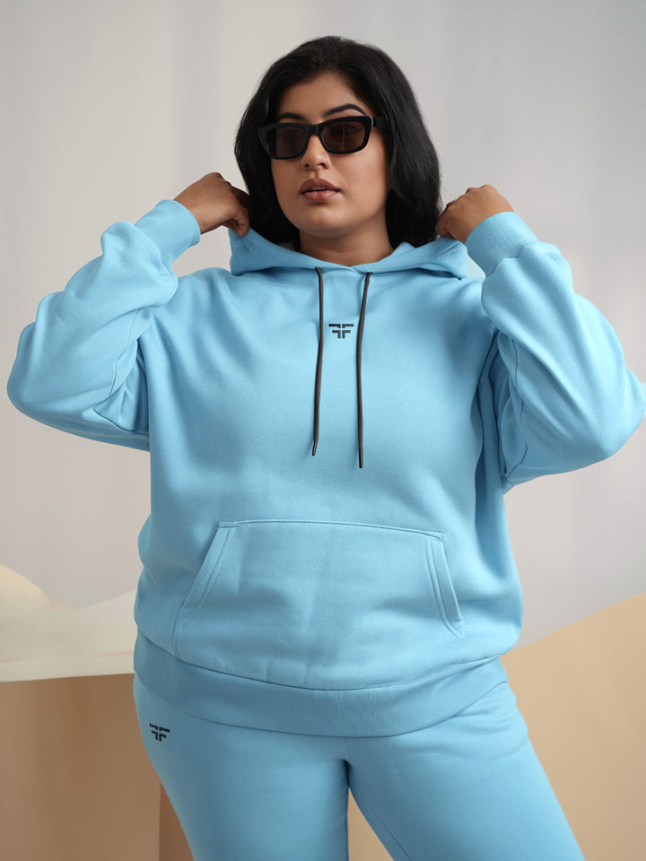 || PLUS SIZE ICE BLUE THERMAL CO-ORD SET (HOODIE & JOGGER COMBO) ||