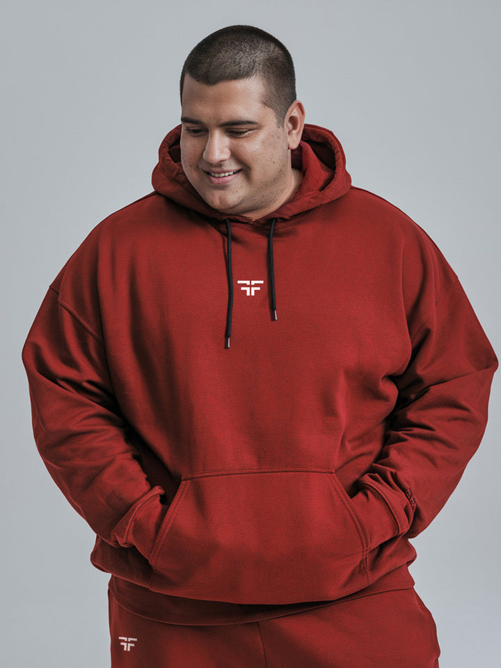 || PLUS SIZE DEEP RED THERMAL CO-ORD SET (HOODIE & JOGGER COMBO) ||