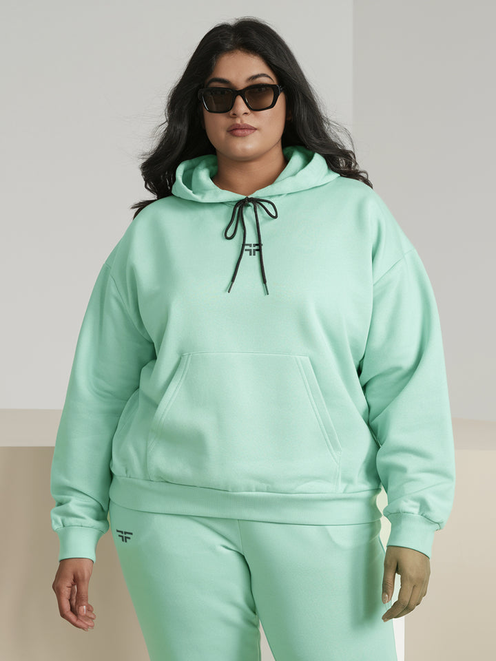 || PLUS SIZE MINT GREEN THERMAL CO-ORD SET (HOODIE & JOGGER COMBO) ||