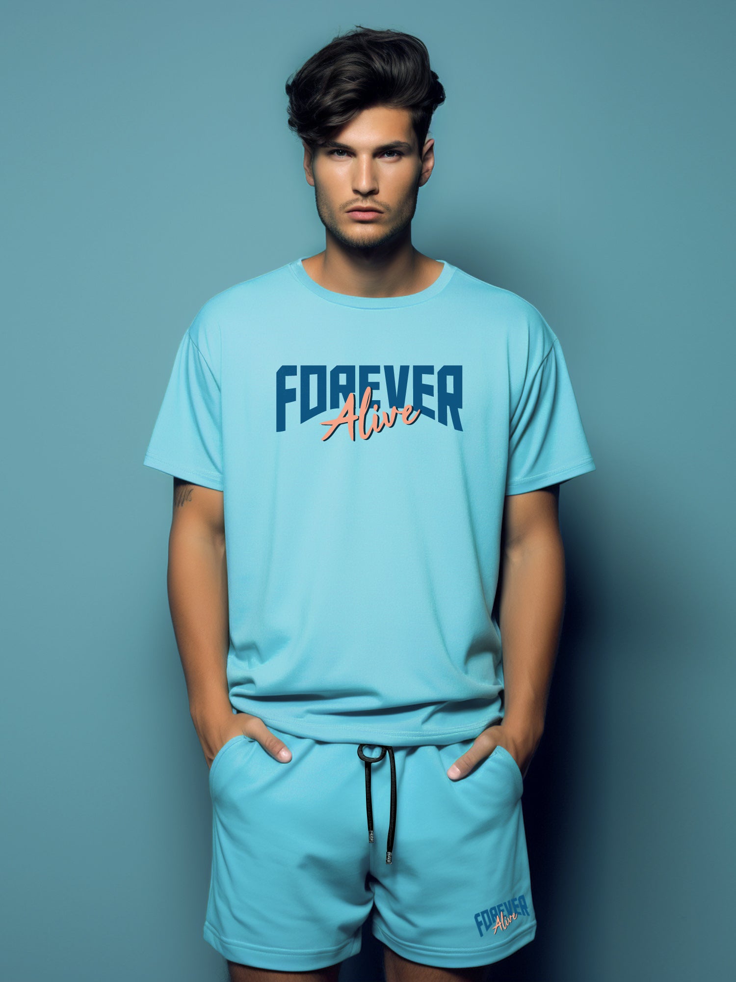 Forever Alive Cotton Mens T Shirt and Short Set