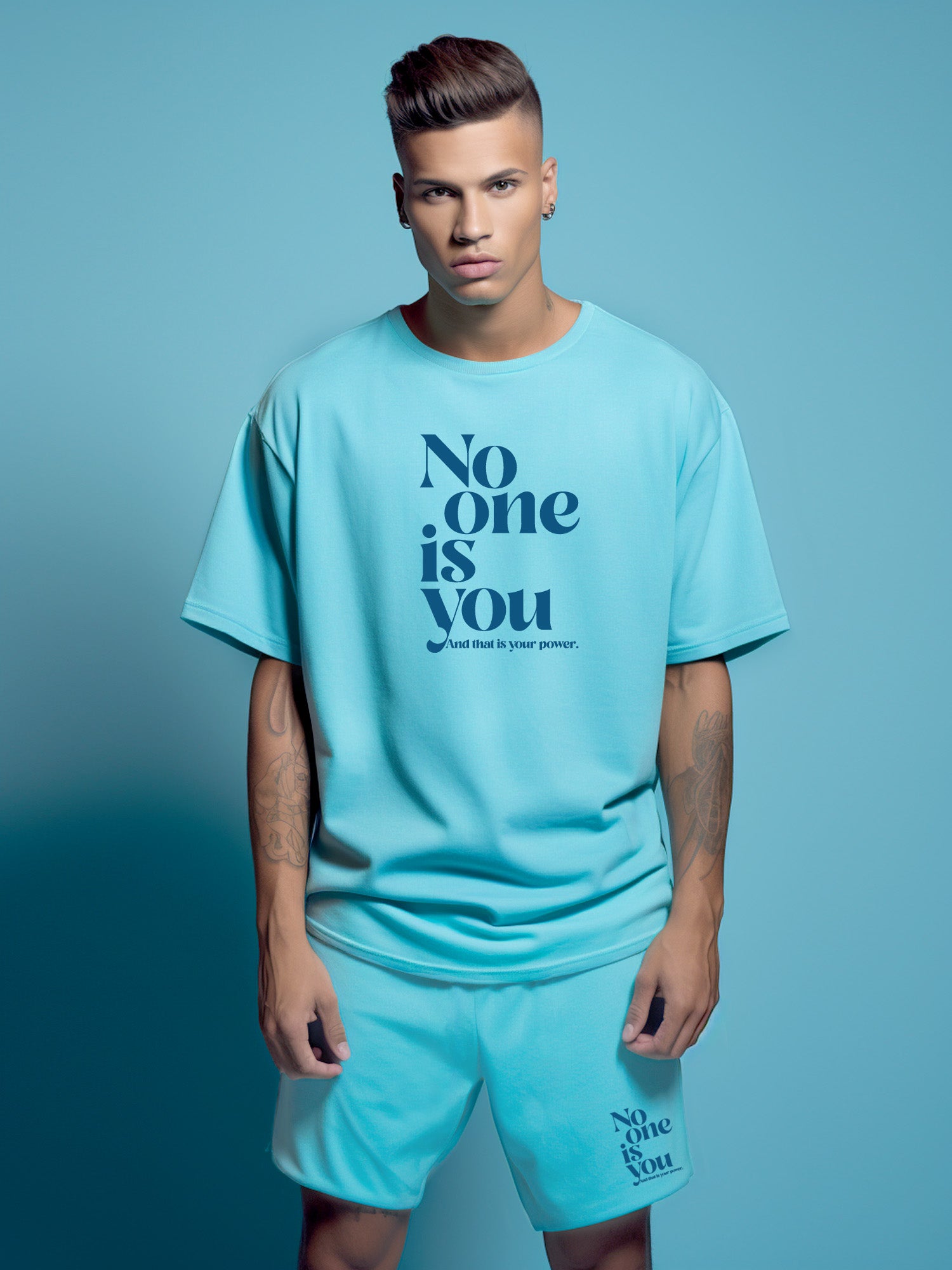 No One Is You Cotton Mens T Shirt and Short Set