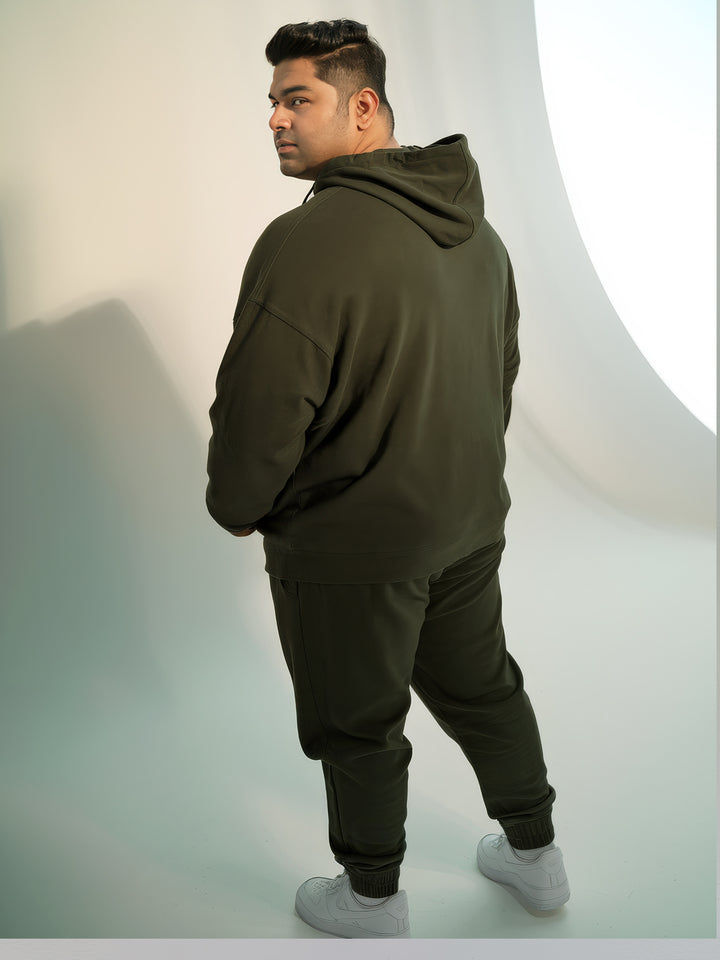 || PLUS SIZE MILITARY GREEN THERMAL CO-ORD SET (HOODIE & JOGGER COMBO) ||