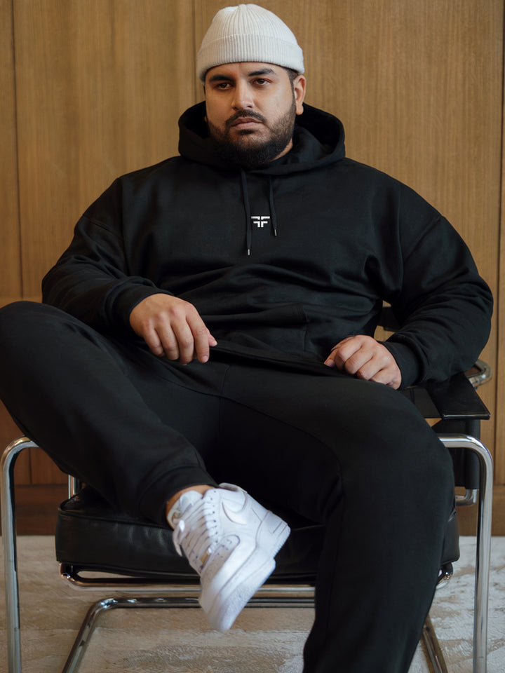 || PLUS SIZE BLACK THERMAL CO-ORD SET (HOODIE & JOGGER COMBO) ||