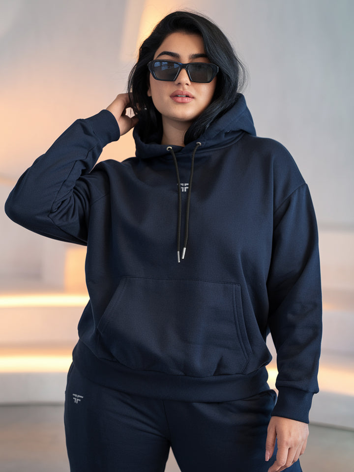 || PLUS SIZE NAVY BLUE THERMAL CO-ORD SET (HOODIE & JOGGER COMBO) ||