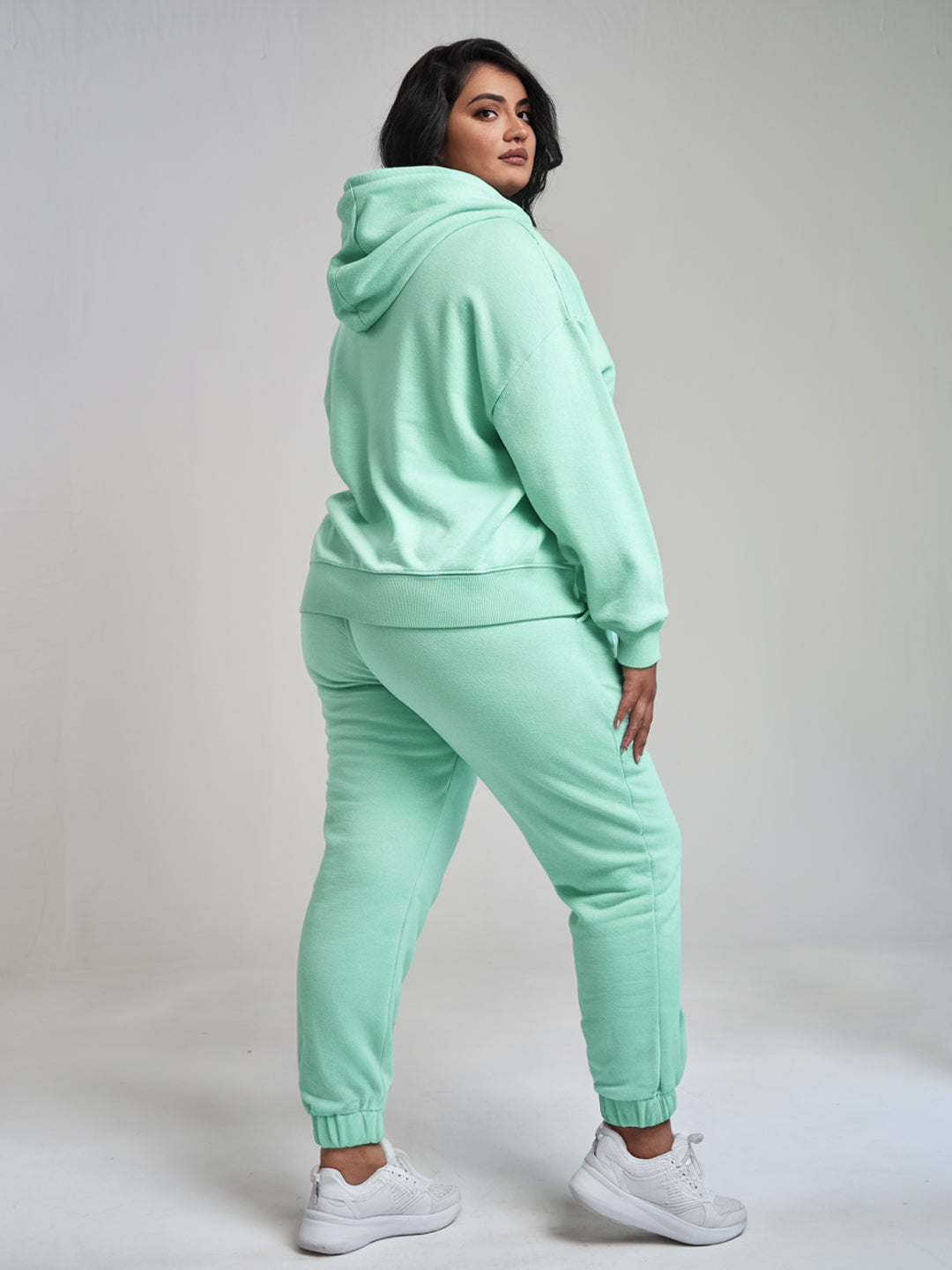 || PLUS SIZE MINT GREEN THERMAL CO-ORD SET (HOODIE & JOGGER COMBO) ||