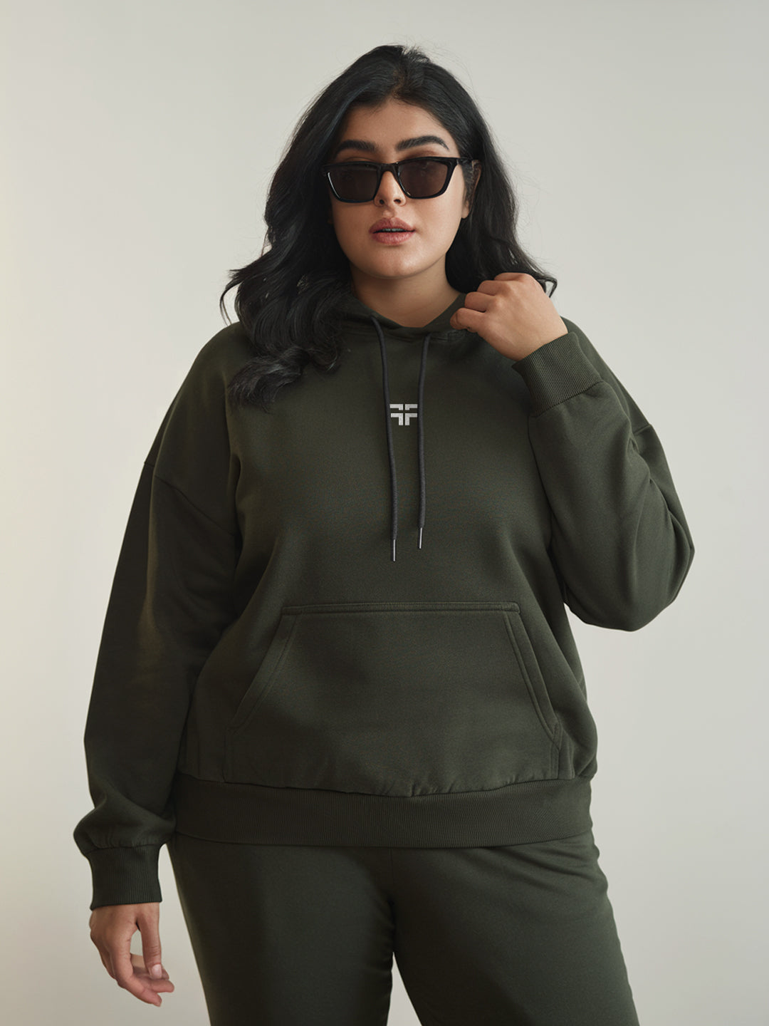 || PLUS SIZE MILITARY GREEN THERMAL CO-ORD SET (HOODIE & JOGGER COMBO) ||