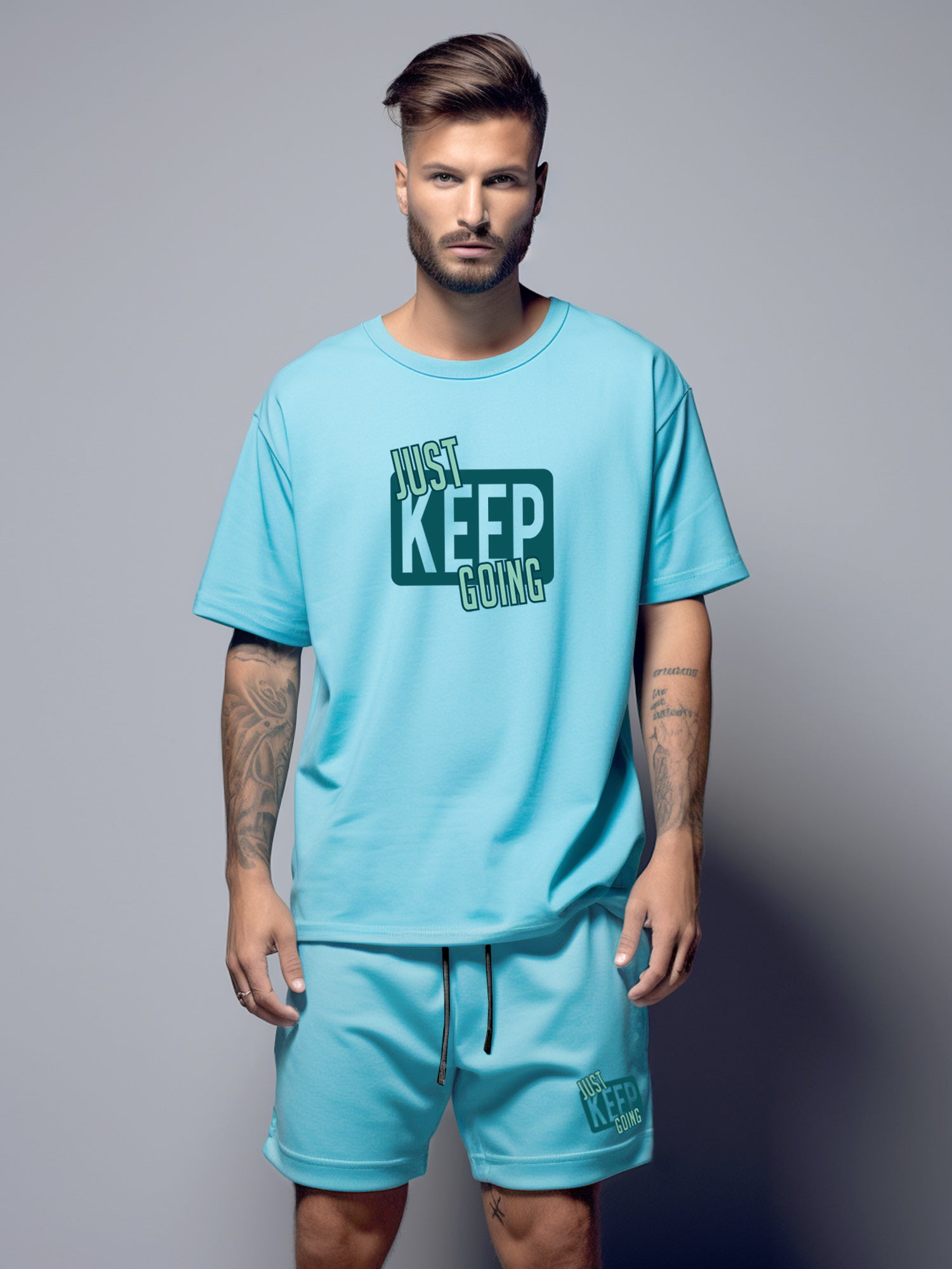 Just Keep Going Cotton Mens T Shirt and Short Set