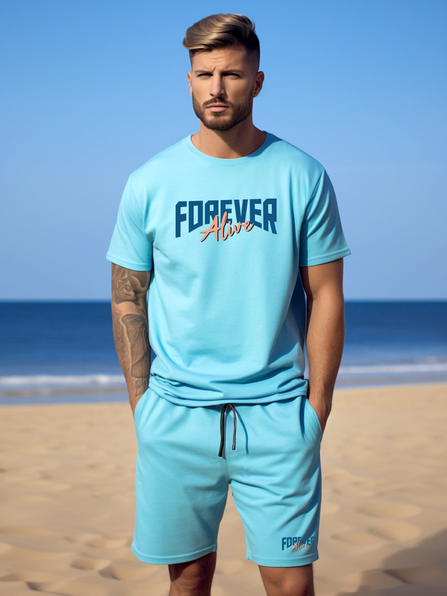 Forever Alive Cotton Mens T Shirt and Short Set