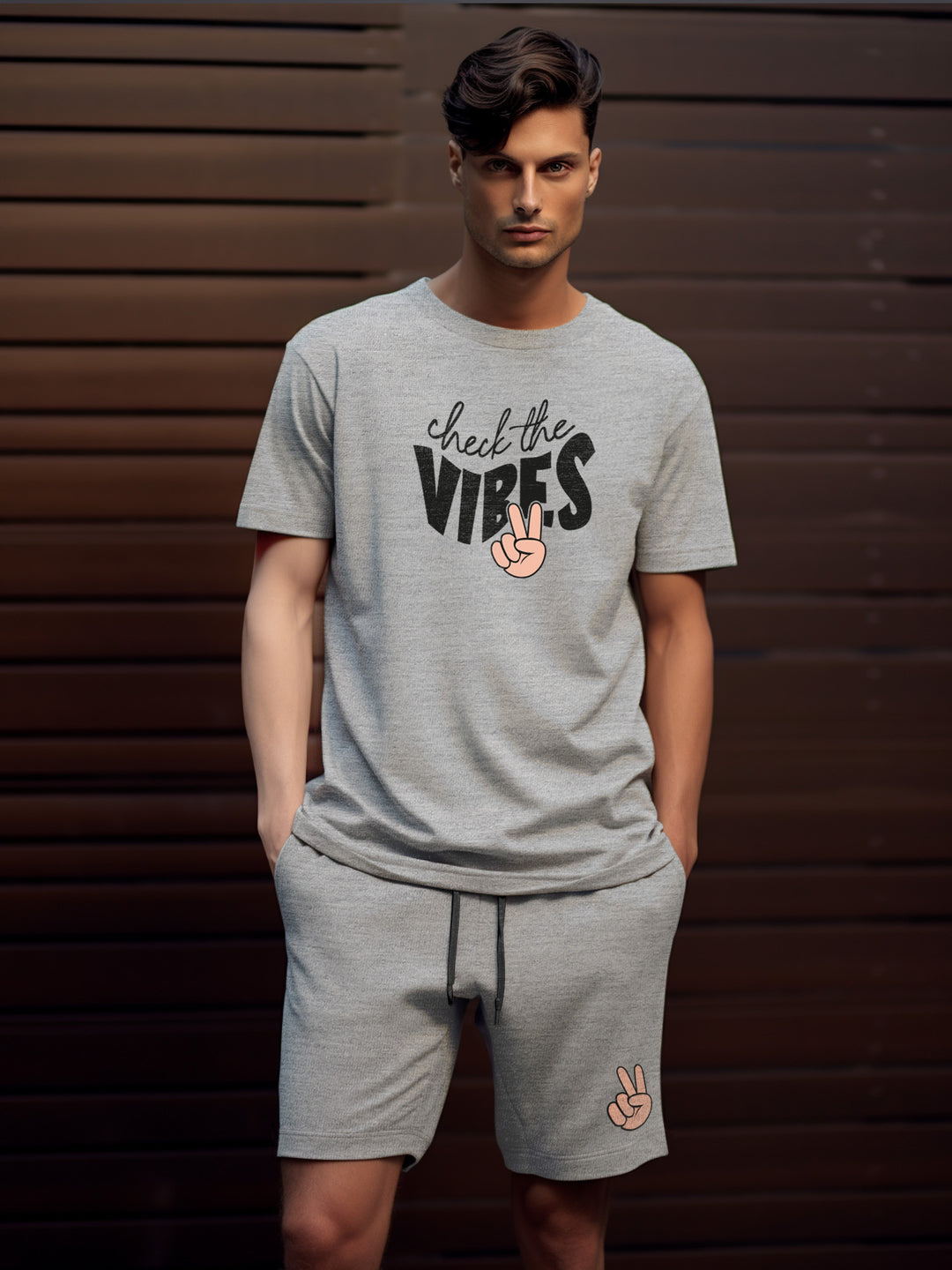 Check The Vibes Cotton Mens T Shirt and Short Set