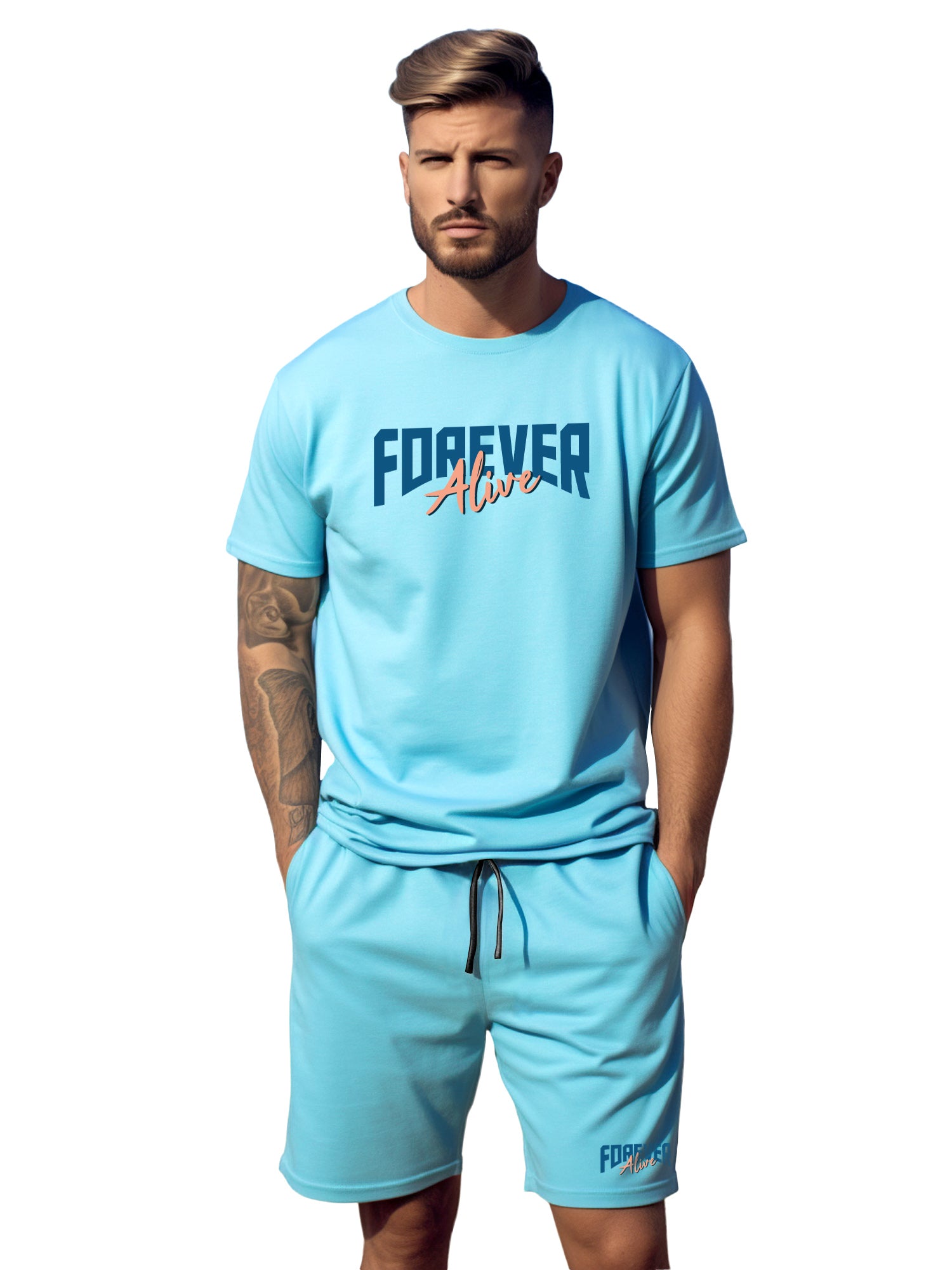 Forever Alive Cotton Mens T Shirt and Short Set