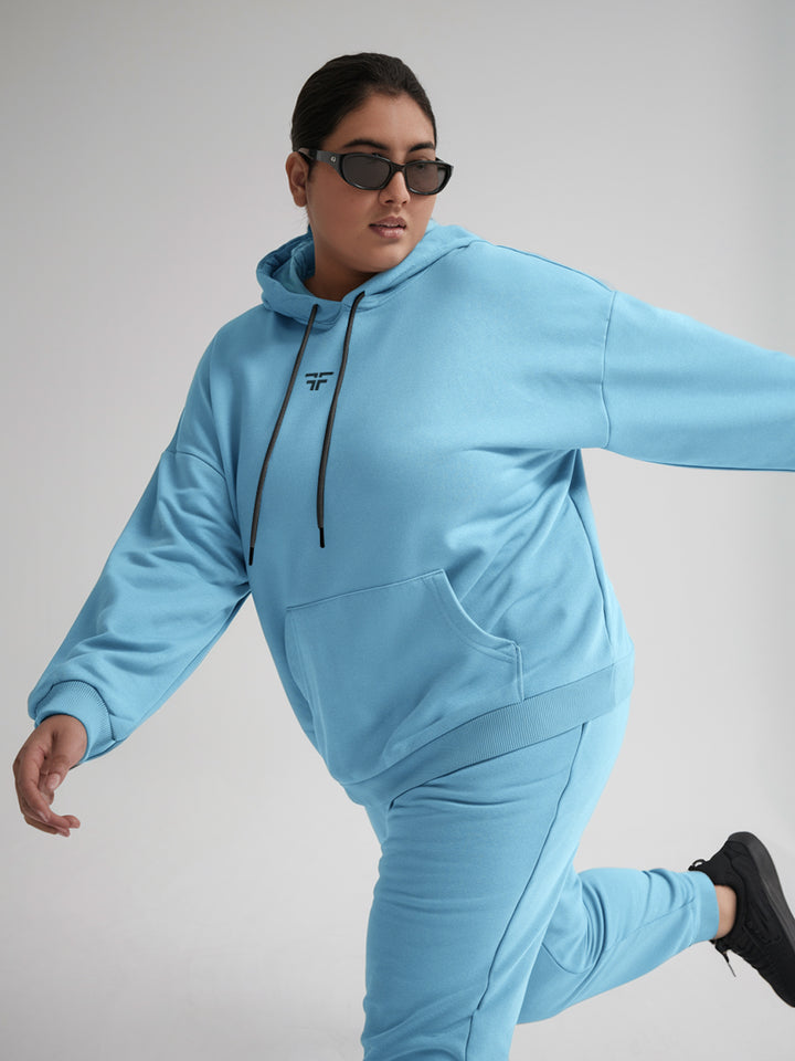 || PLUS SIZE ICE BLUE THERMAL CO-ORD SET (HOODIE & JOGGER COMBO) ||