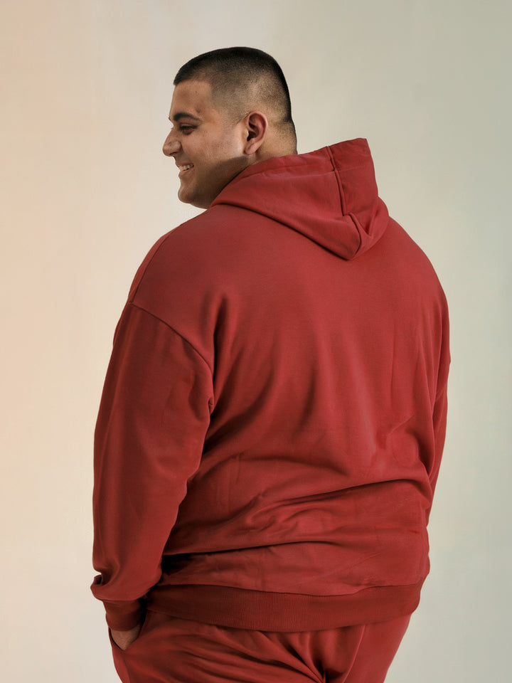 || PLUS SIZE DEEP RED THERMAL CO-ORD SET (HOODIE & JOGGER COMBO) ||