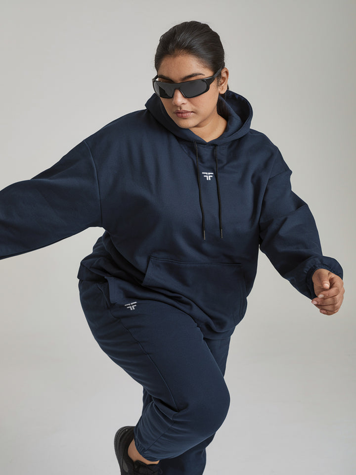 || PLUS SIZE NAVY BLUE THERMAL CO-ORD SET (HOODIE & JOGGER COMBO) ||