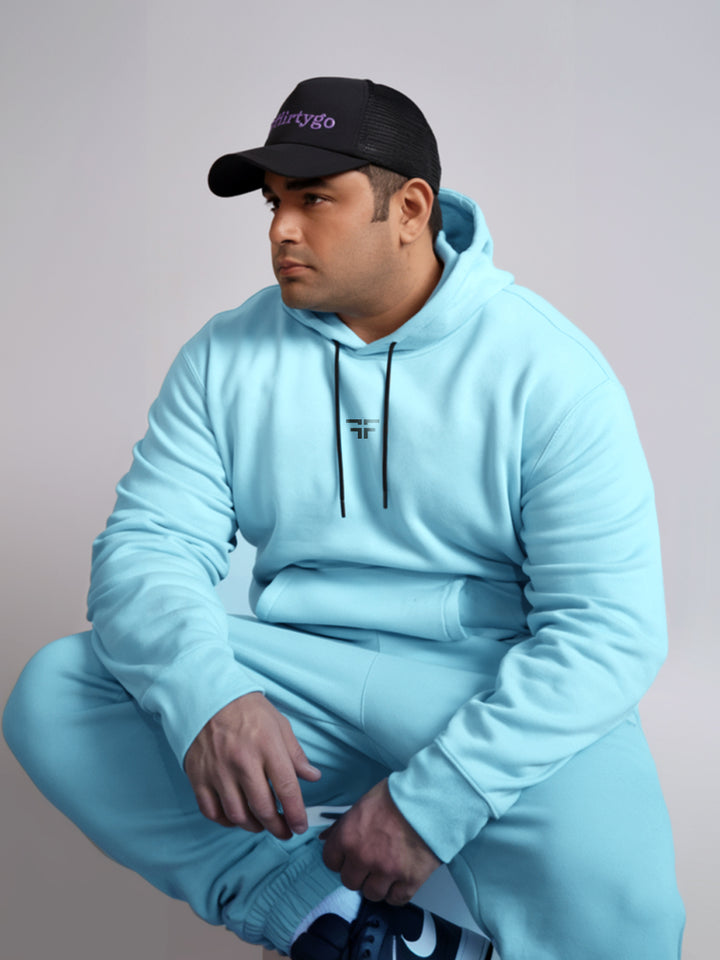 || PLUS SIZE ICE BLUE THERMAL CO-ORD SET (HOODIE & JOGGER COMBO) ||