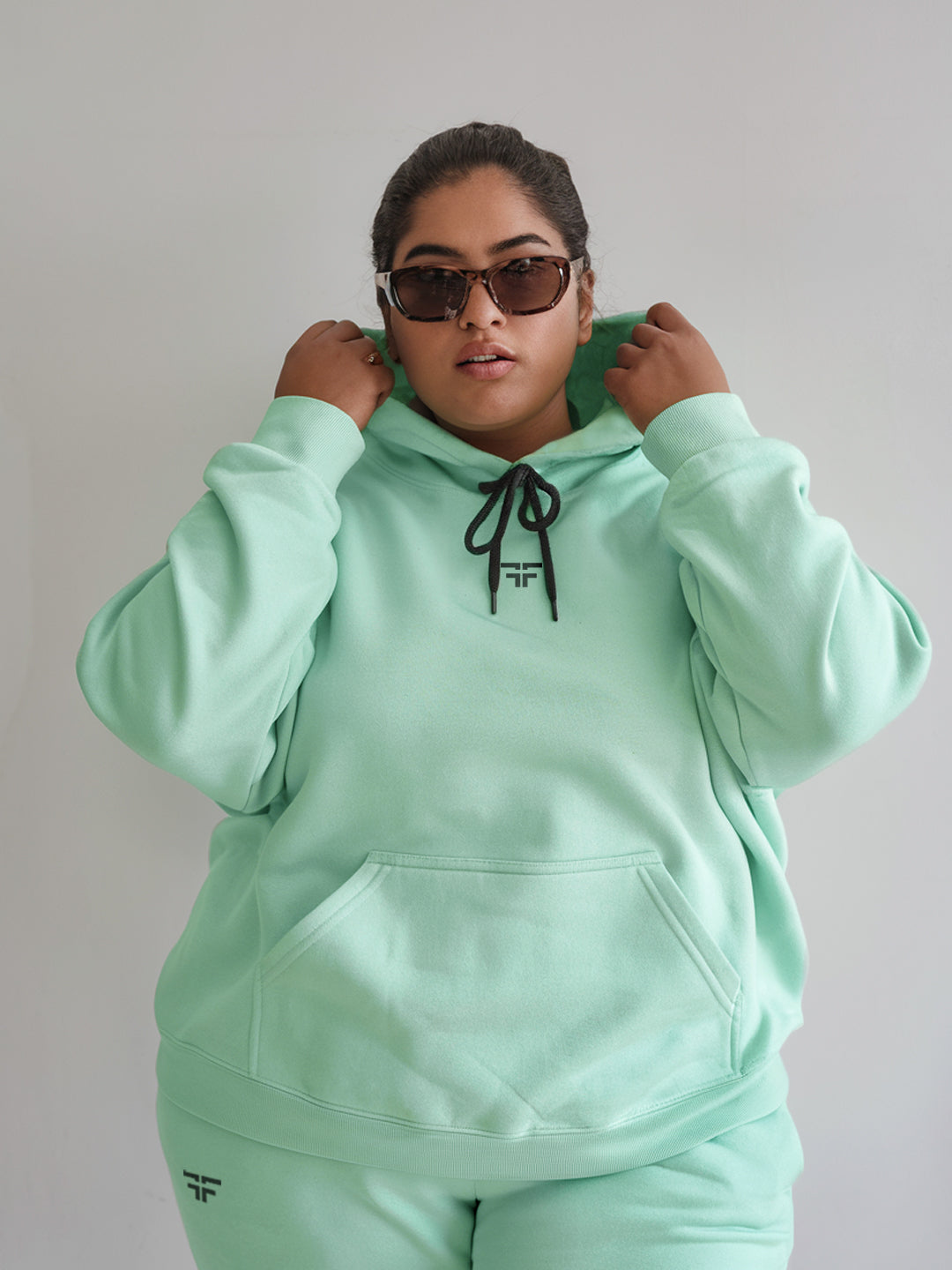 || PLUS SIZE MINT GREEN THERMAL CO-ORD SET (HOODIE & JOGGER COMBO) ||