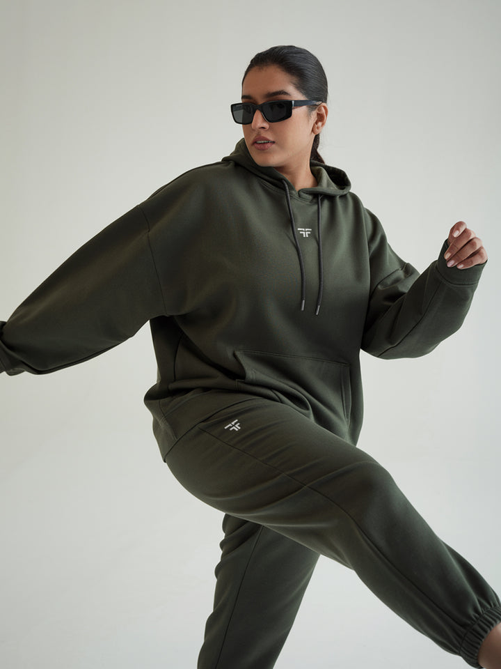 || PLUS SIZE MILITARY GREEN THERMAL CO-ORD SET (HOODIE & JOGGER COMBO) ||