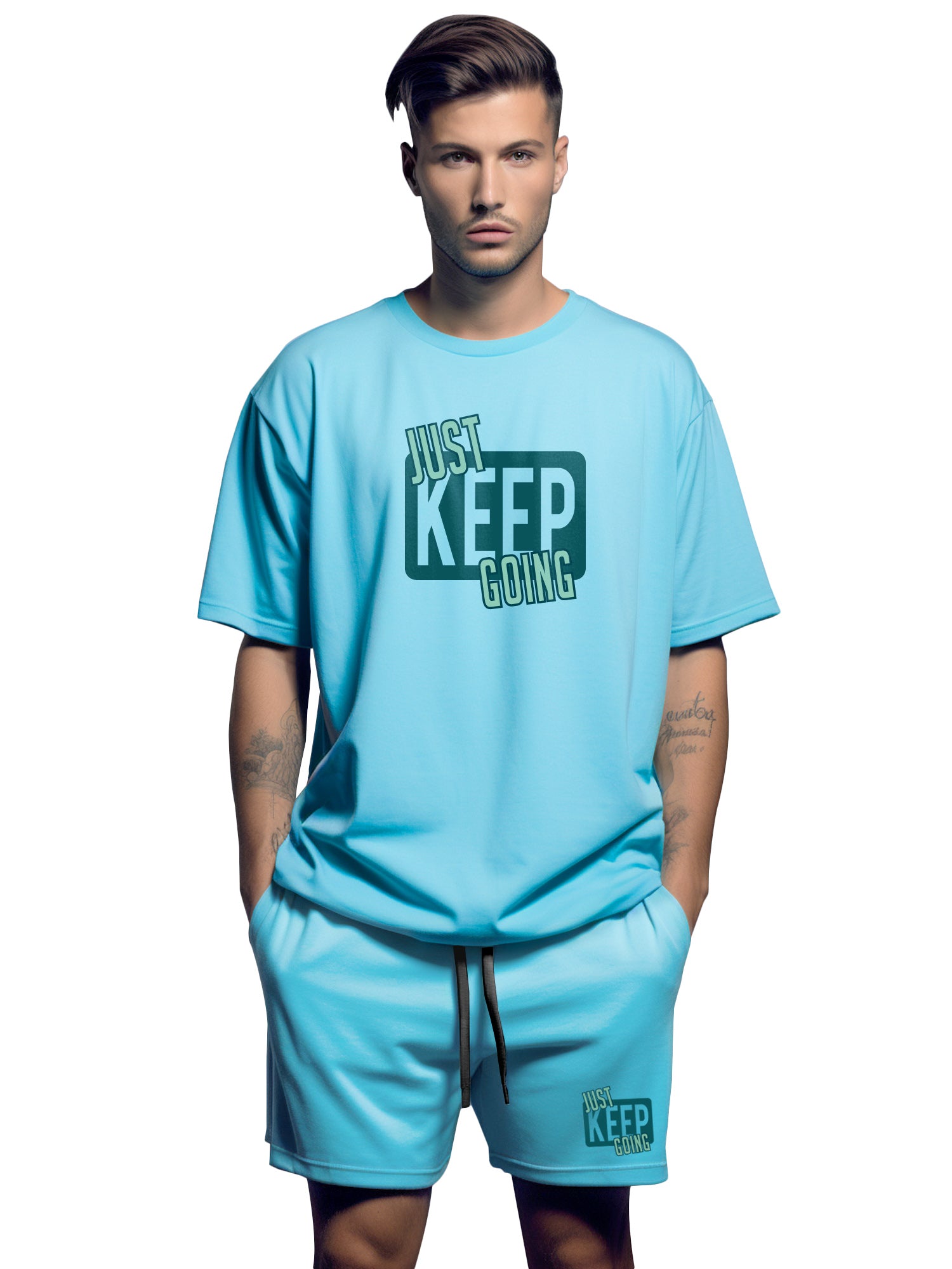 Just Keep Going Cotton Mens T Shirt and Short Set