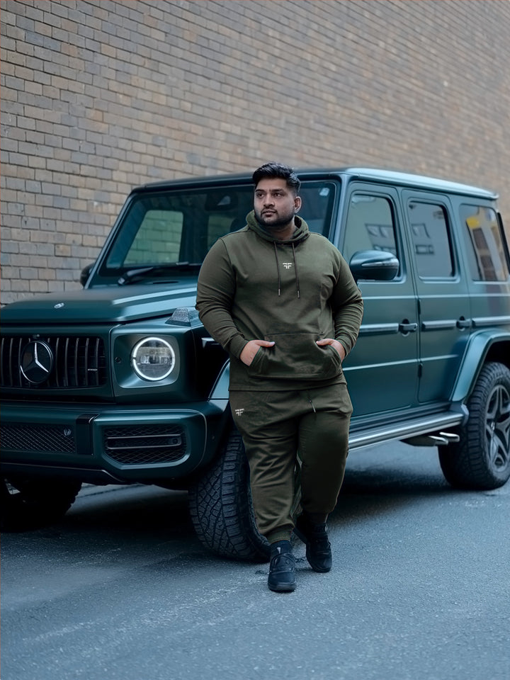 || PLUS SIZE MILITARY GREEN THERMAL CO-ORD SET (HOODIE & JOGGER COMBO) ||