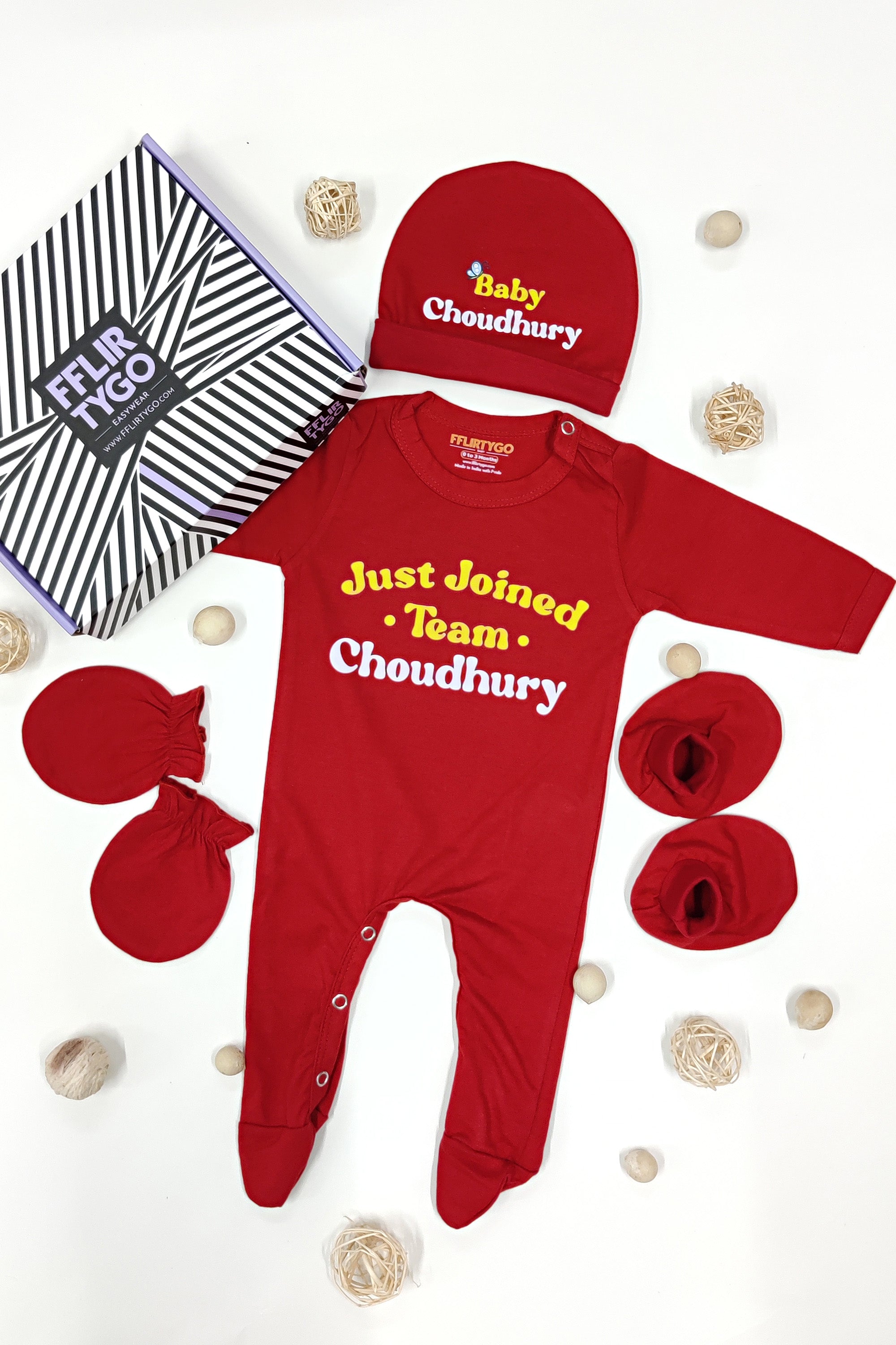 Little Firecracker: Personalized Newborn Baby Gift Set in Red