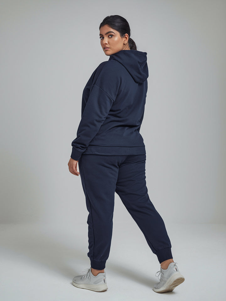 || PLUS SIZE NAVY BLUE THERMAL CO-ORD SET (HOODIE & JOGGER COMBO) ||