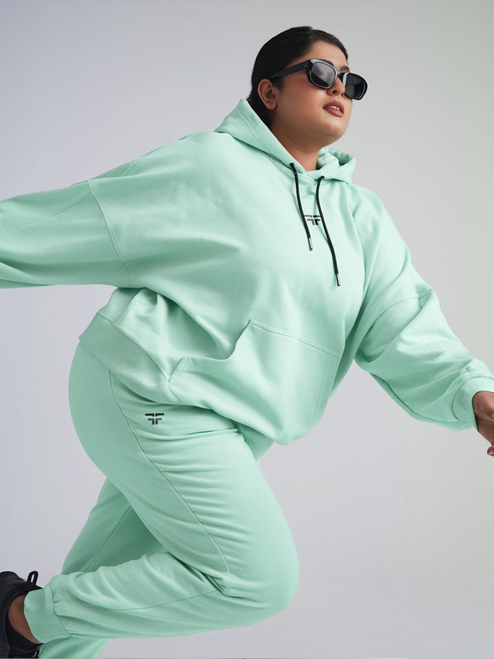 || PLUS SIZE MINT GREEN THERMAL CO-ORD SET (HOODIE & JOGGER COMBO) ||