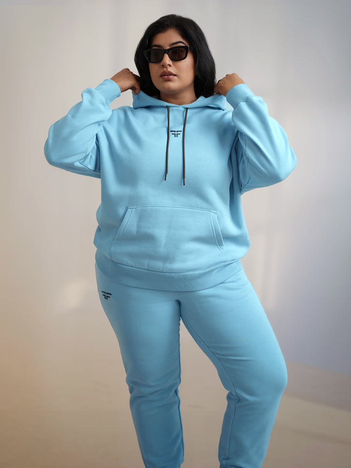 || PLUS SIZE ICE BLUE THERMAL CO-ORD SET (HOODIE & JOGGER COMBO) ||