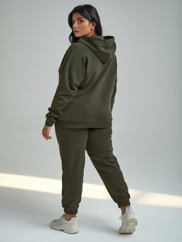 || PLUS SIZE MILITARY GREEN THERMAL CO-ORD SET (HOODIE & JOGGER COMBO) ||