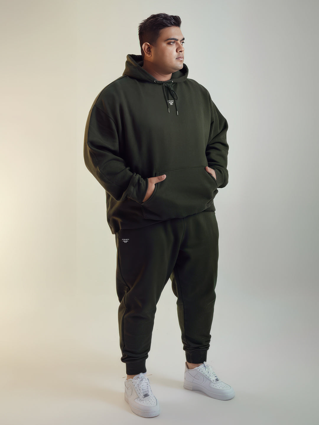 || PLUS SIZE MILITARY GREEN THERMAL CO-ORD SET (HOODIE & JOGGER COMBO) ||