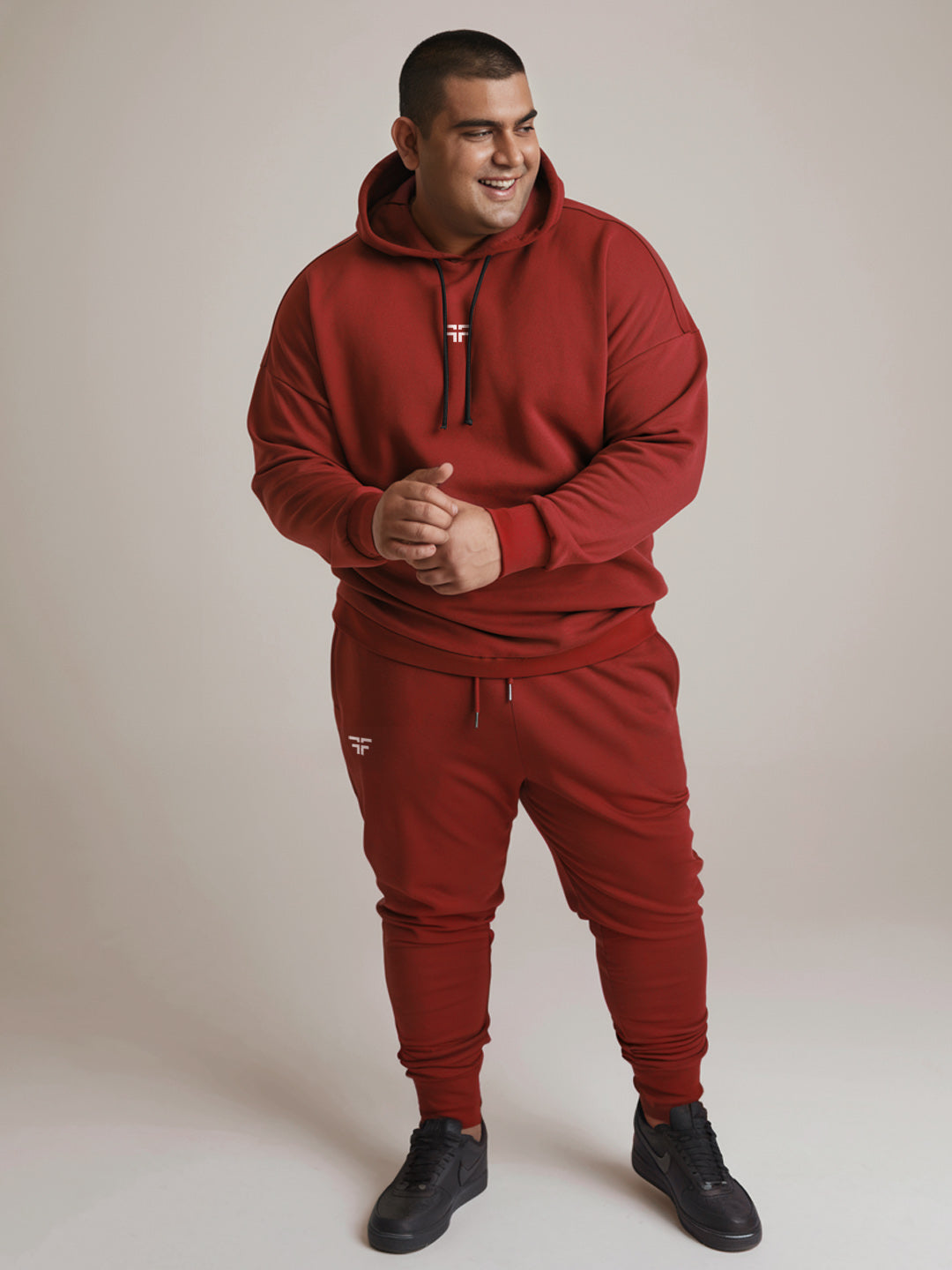 || PLUS SIZE DEEP RED THERMAL CO-ORD SET (HOODIE & JOGGER COMBO) ||