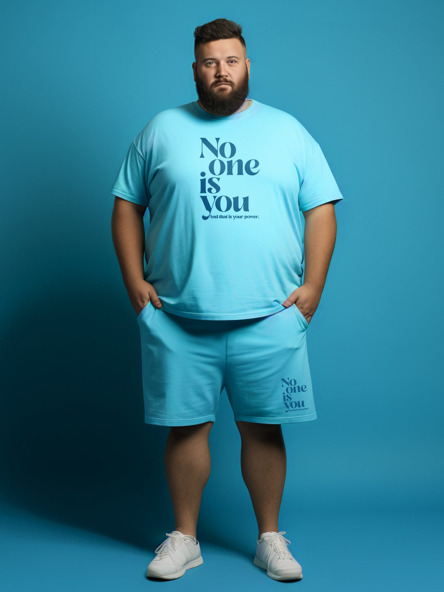 No One Is You Cotton Mens T Shirt and Short Set (Plus Size)