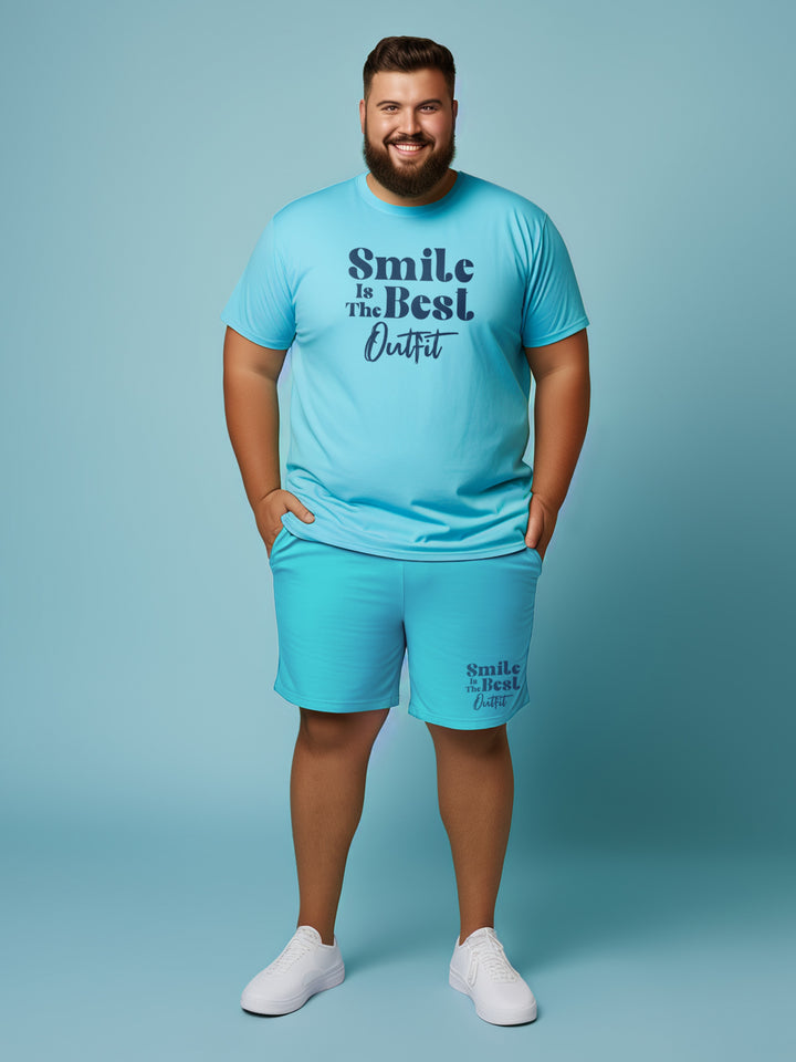 Smile Is The Best Cotton Mens T Shirt and Short Set(Plus Size)