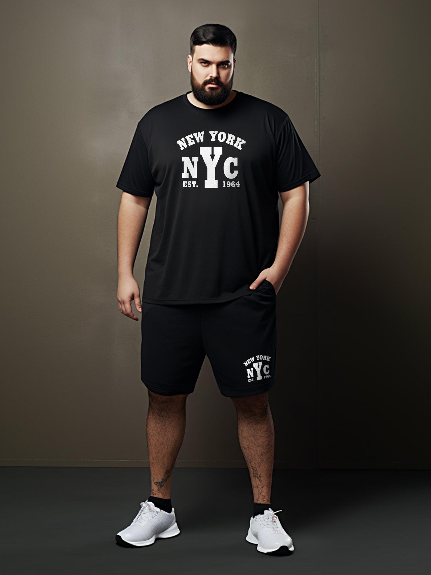 New York Cotton Mens T Shirt and Short Set (Plus size)