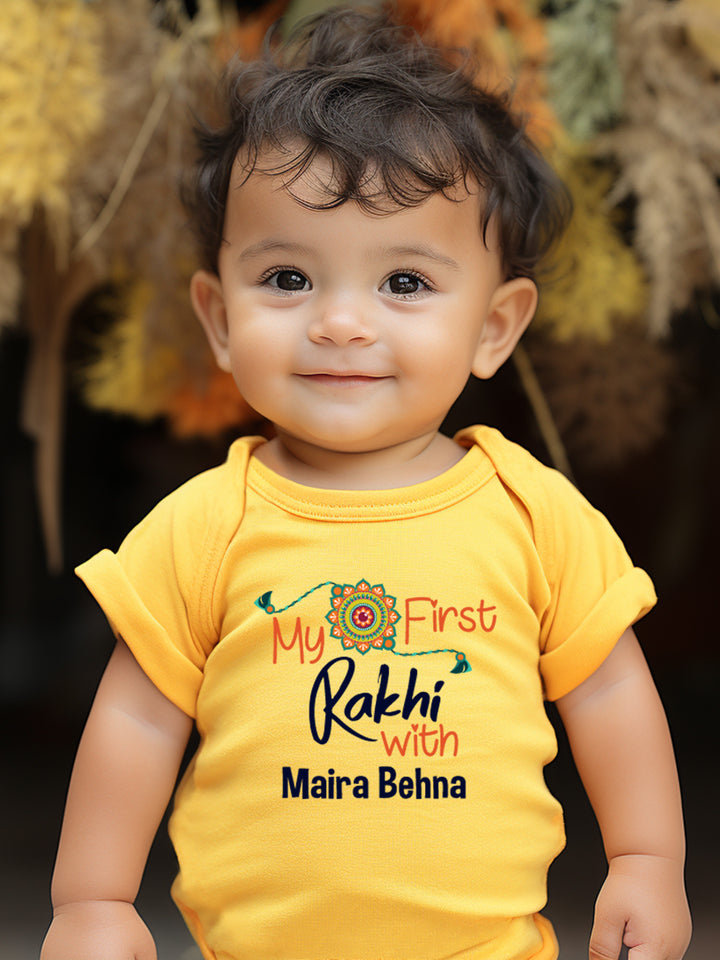 My First Rakhi with Behna Baby Romper | Onesies w/ Custom Name