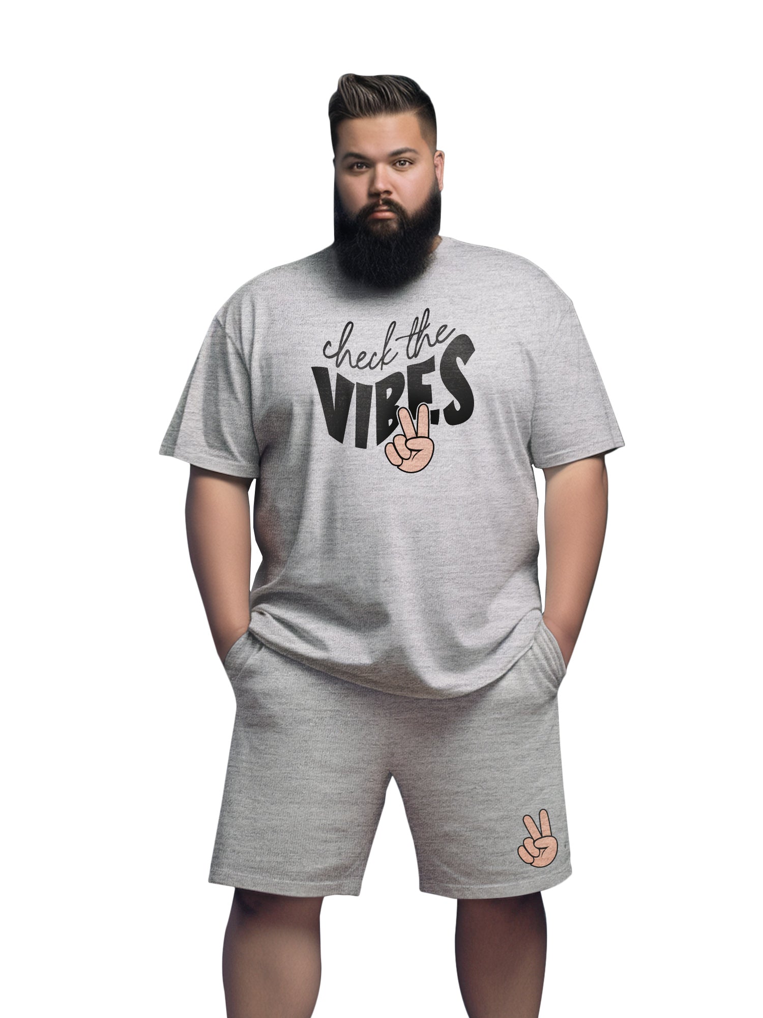 Check The Vibes Cotton Mens T Shirt and Short Set (Plus size)