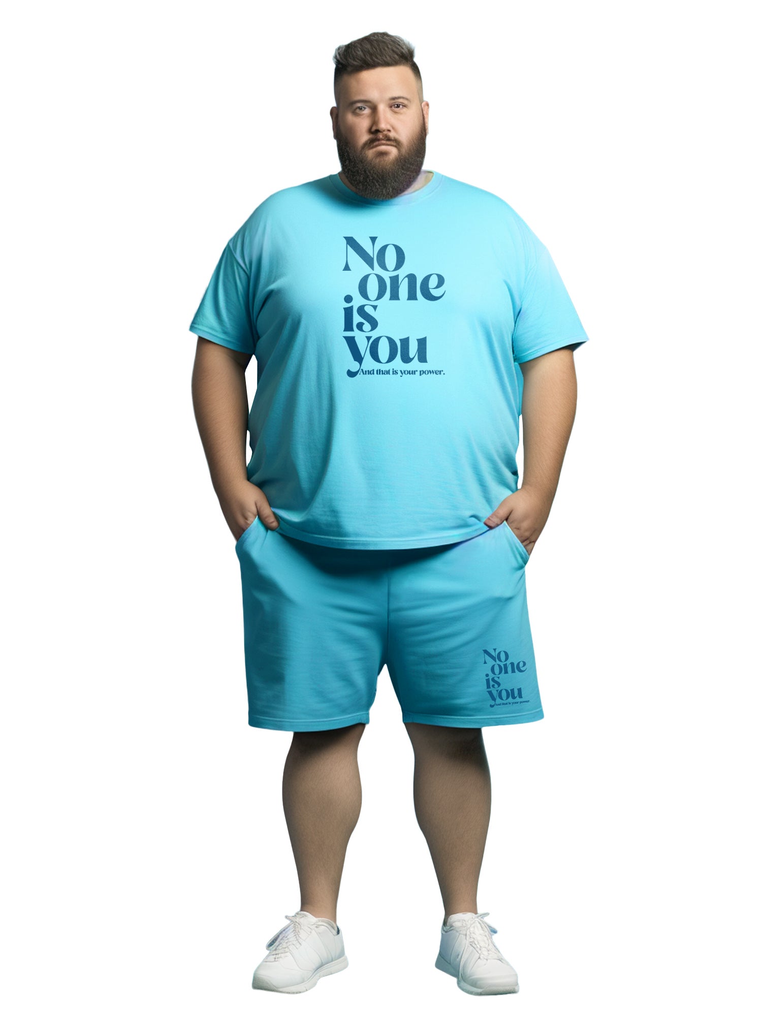 No One Is You Cotton Mens T Shirt and Short Set (Plus Size)