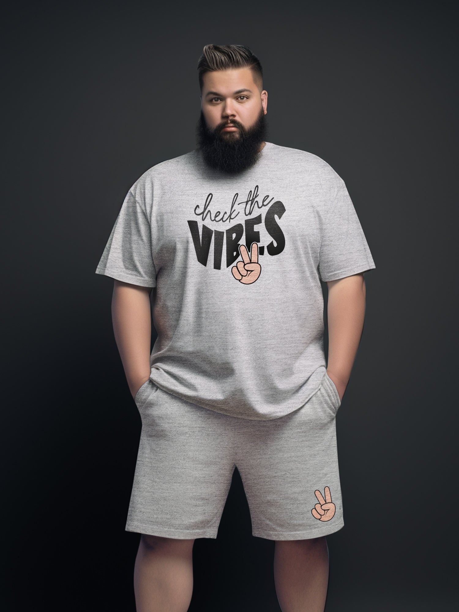 Check The Vibes Cotton Mens T Shirt and Short Set (Plus size)