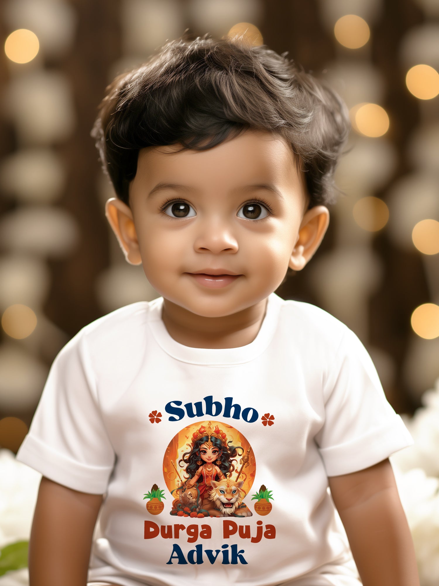 Subho Durga Puja Kids T Shirt w/ Custom Name