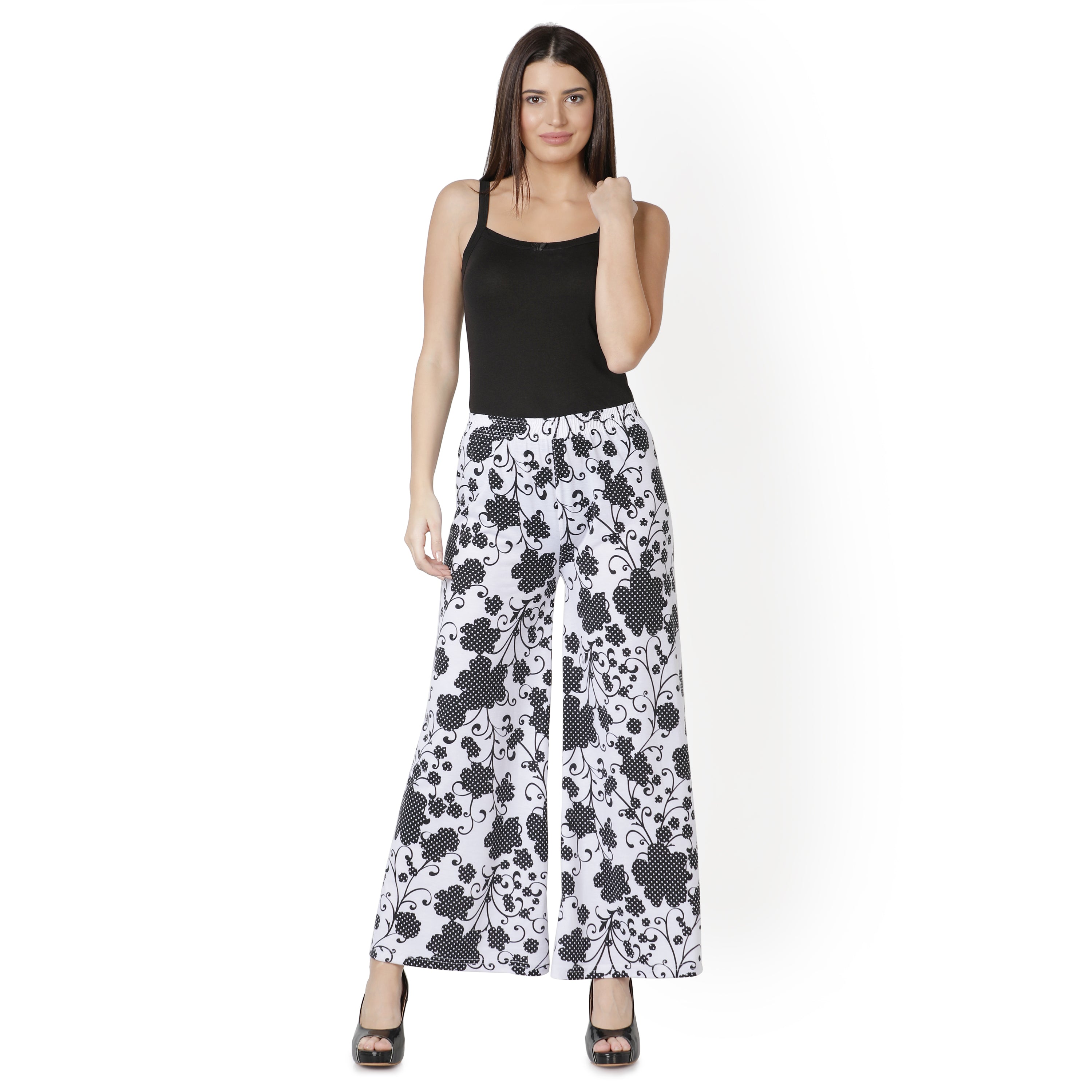 Black and White Floral Printed Palazzo