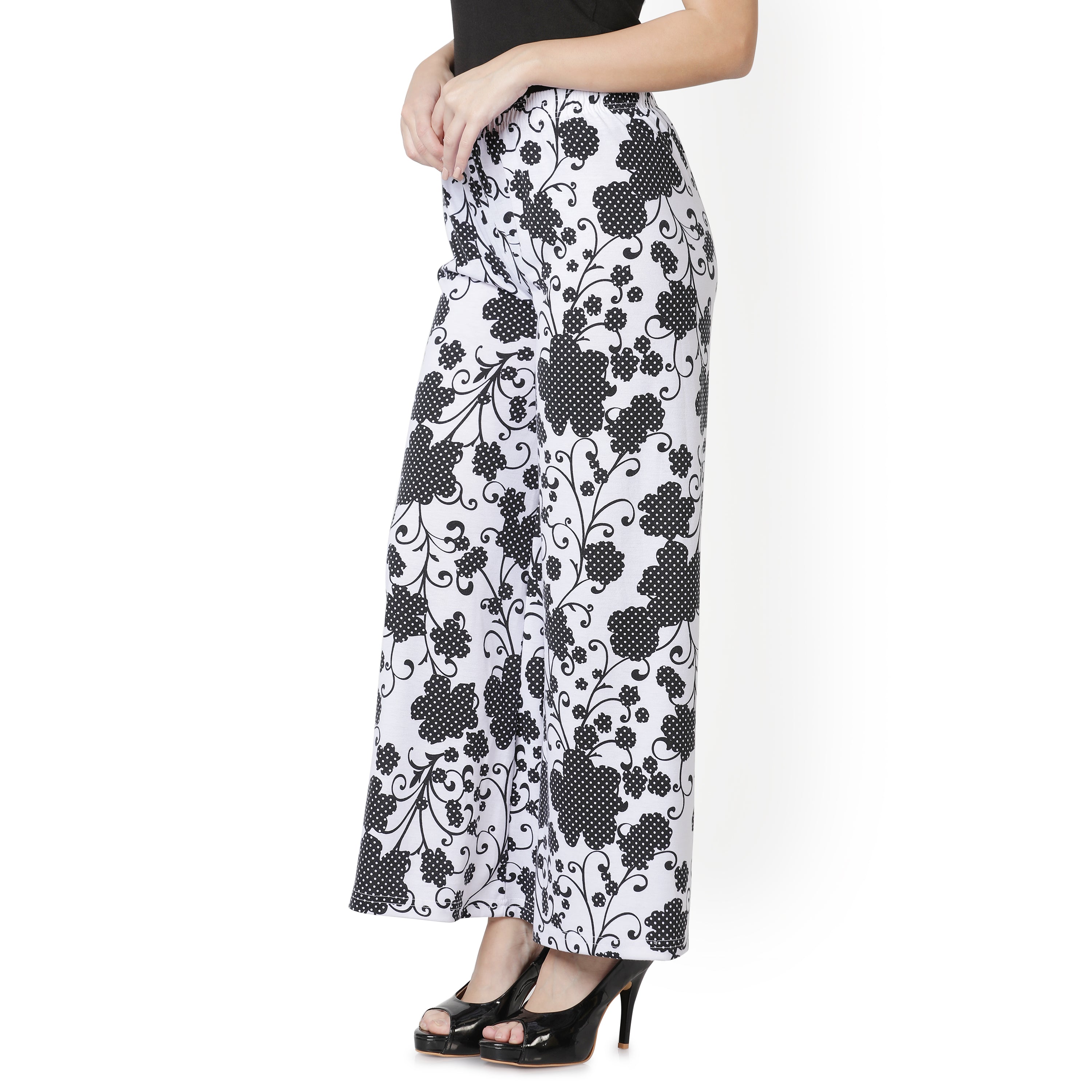 Black and White Floral Printed Palazzo