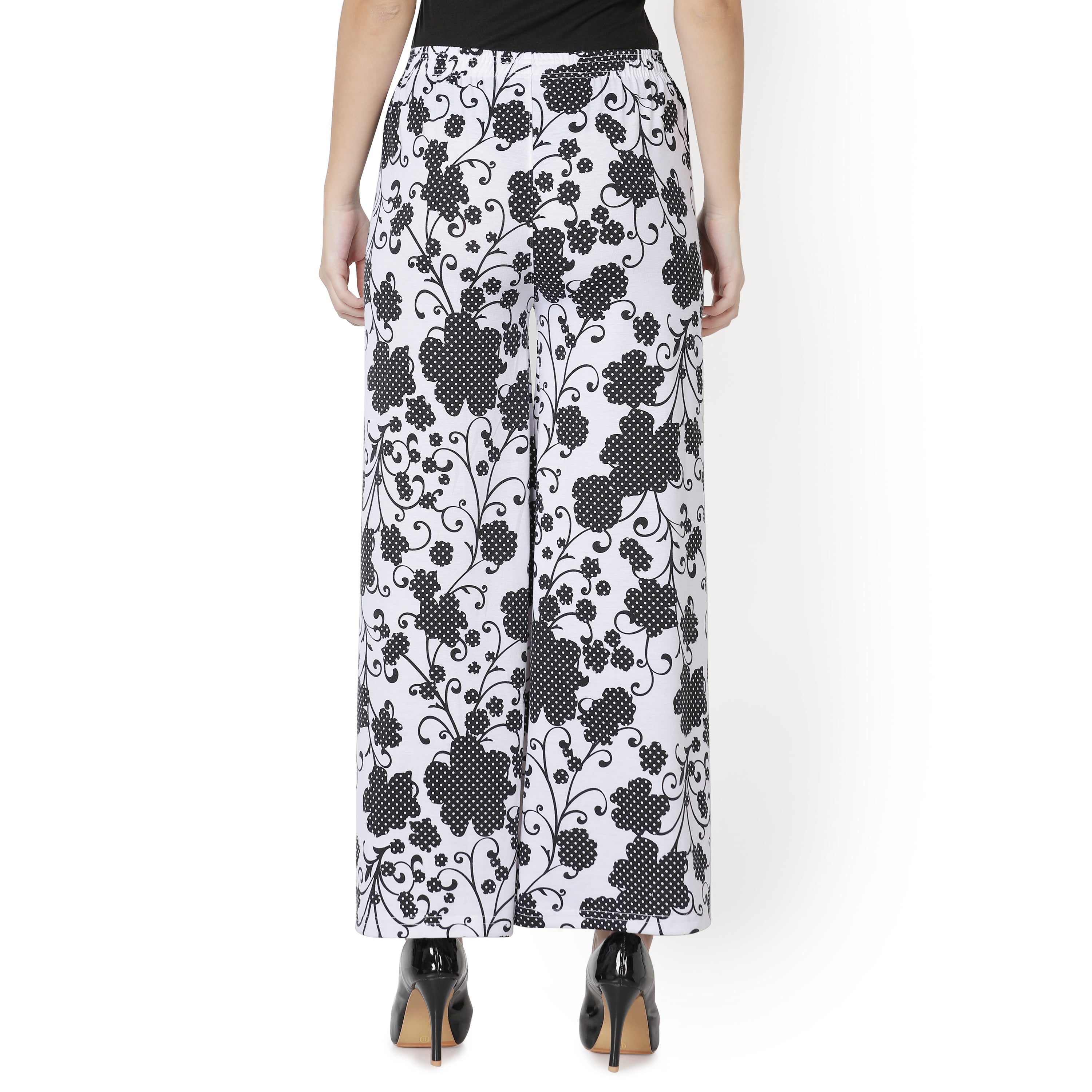 Black and White Floral Printed Palazzo