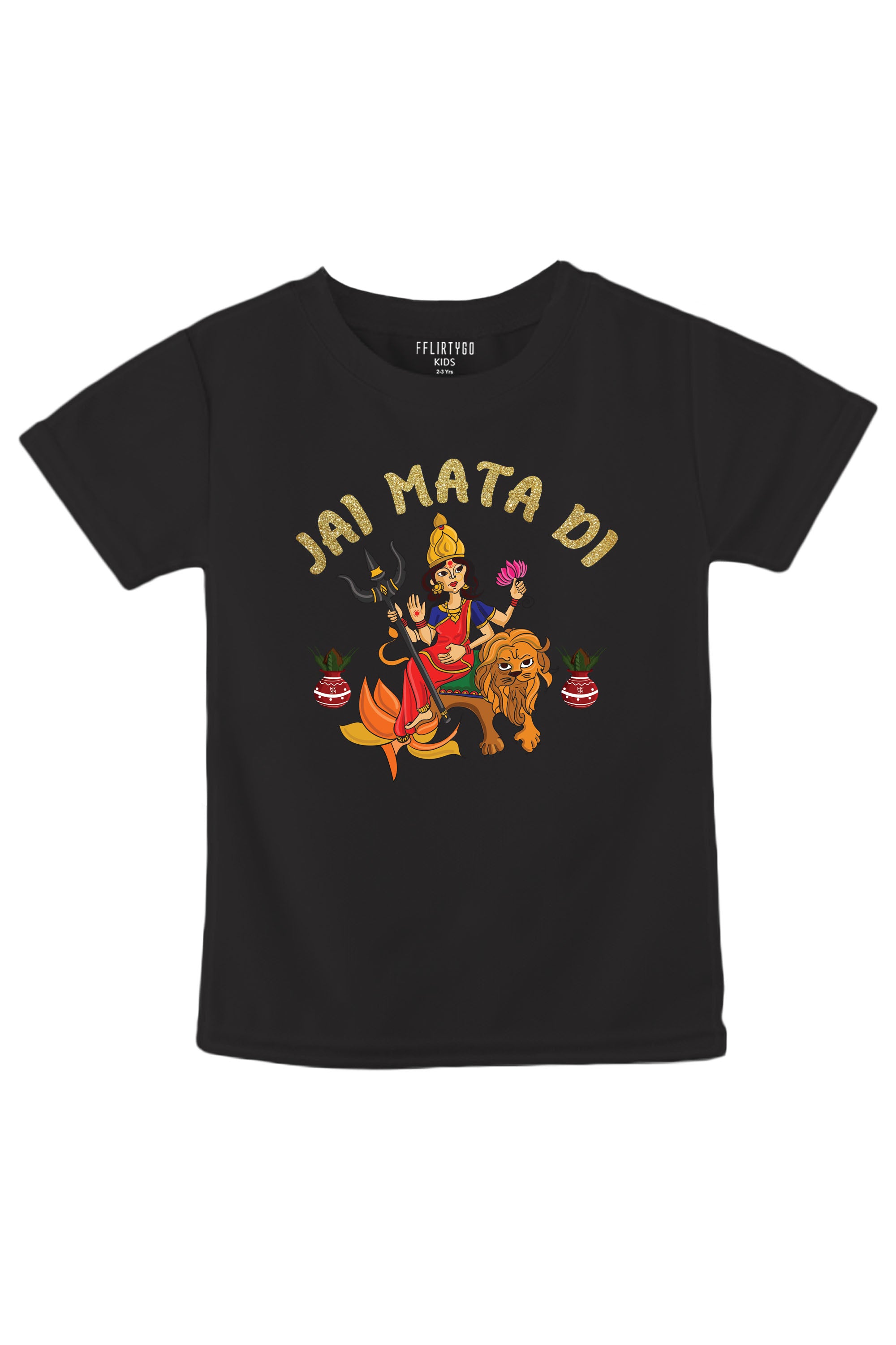 Jai Mata Di With Glitter  Kids T Shirt