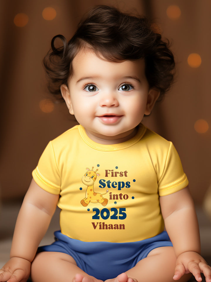 First Steps Into 2025 Kids T Shirt w/ Custom Name