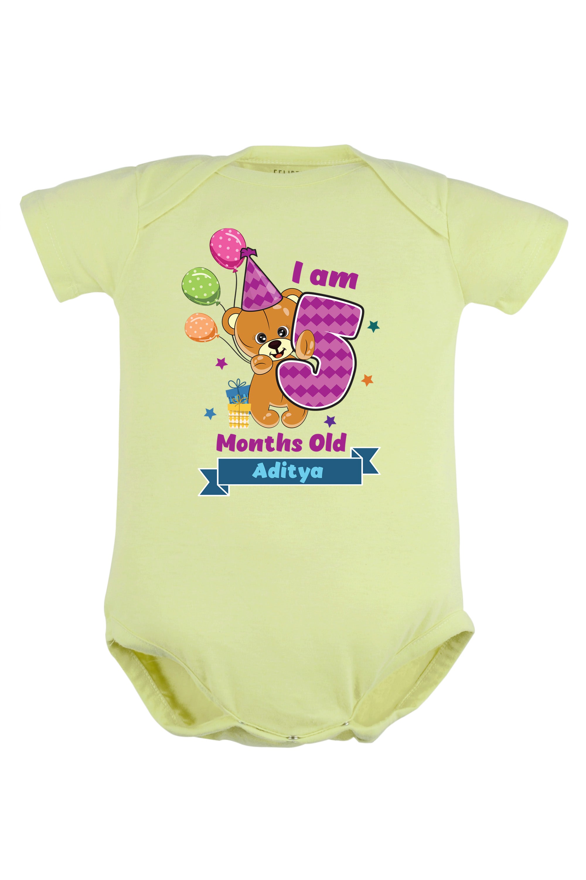 Five Month Milestone Baby Romper | Onesies - Birthday Teddy w/ Custom Name