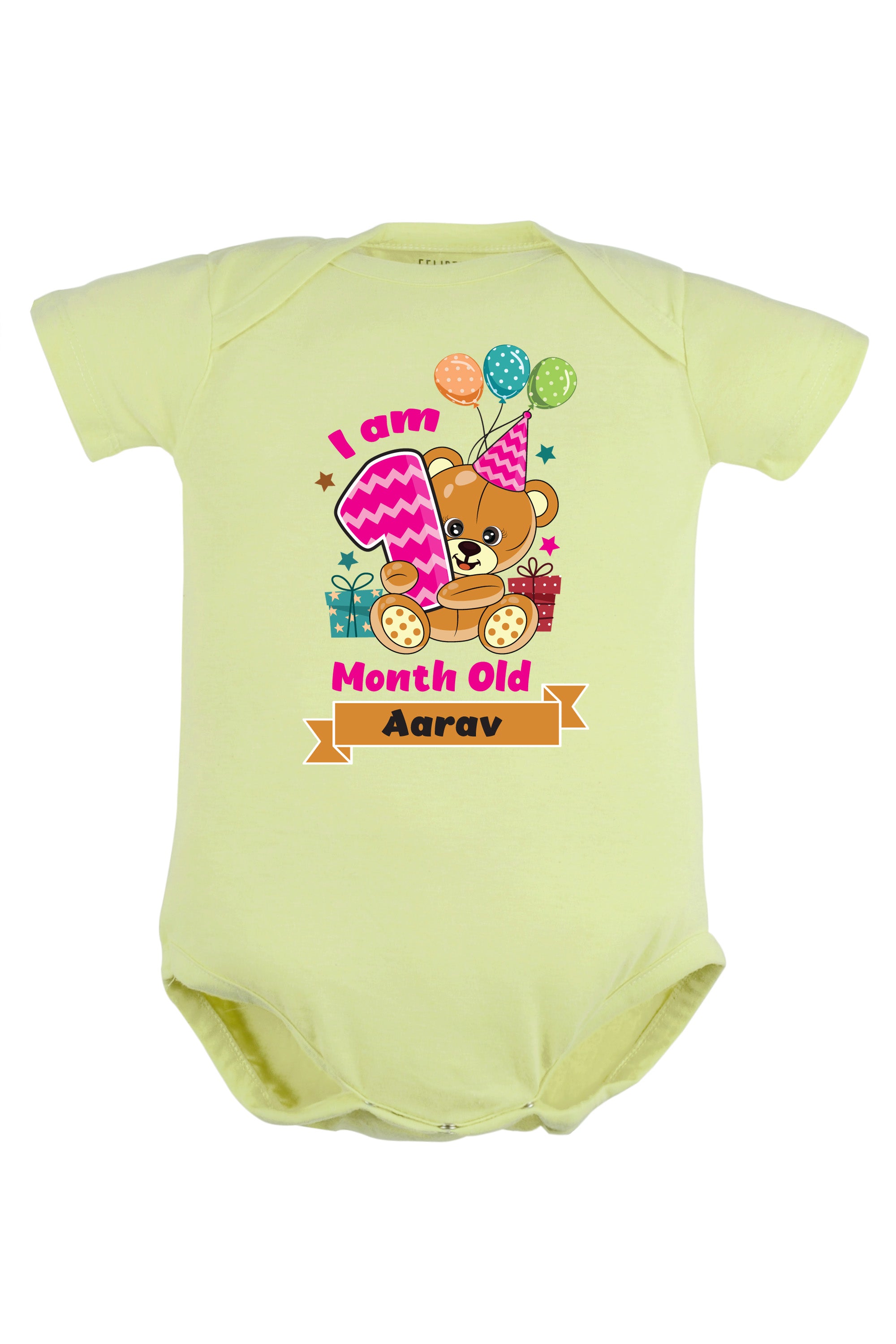 One Month Milestone Baby Romper | Onesies - Birthday Teddy w/ Custom Name