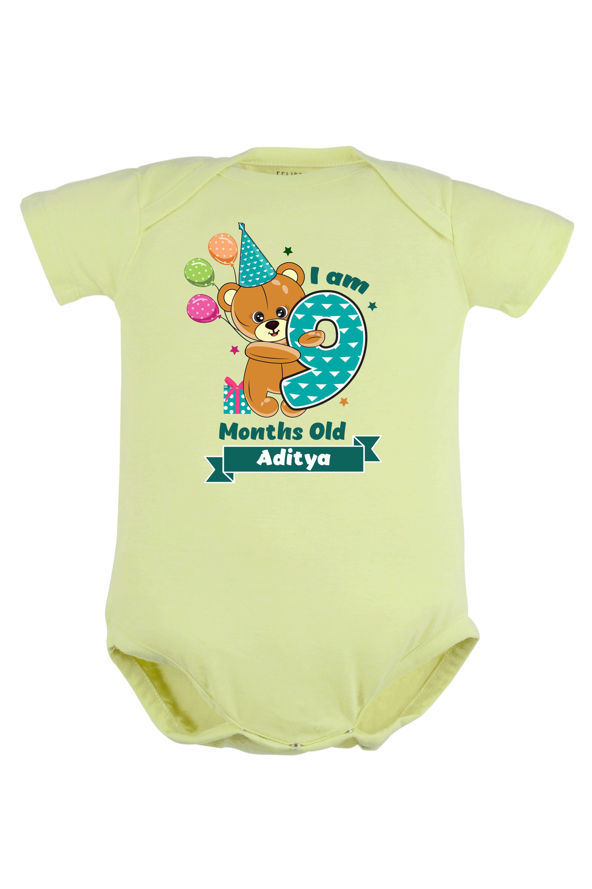 Nine Month Milestone Baby Romper | Onesies - Birthday Teddy w/ Custom Name