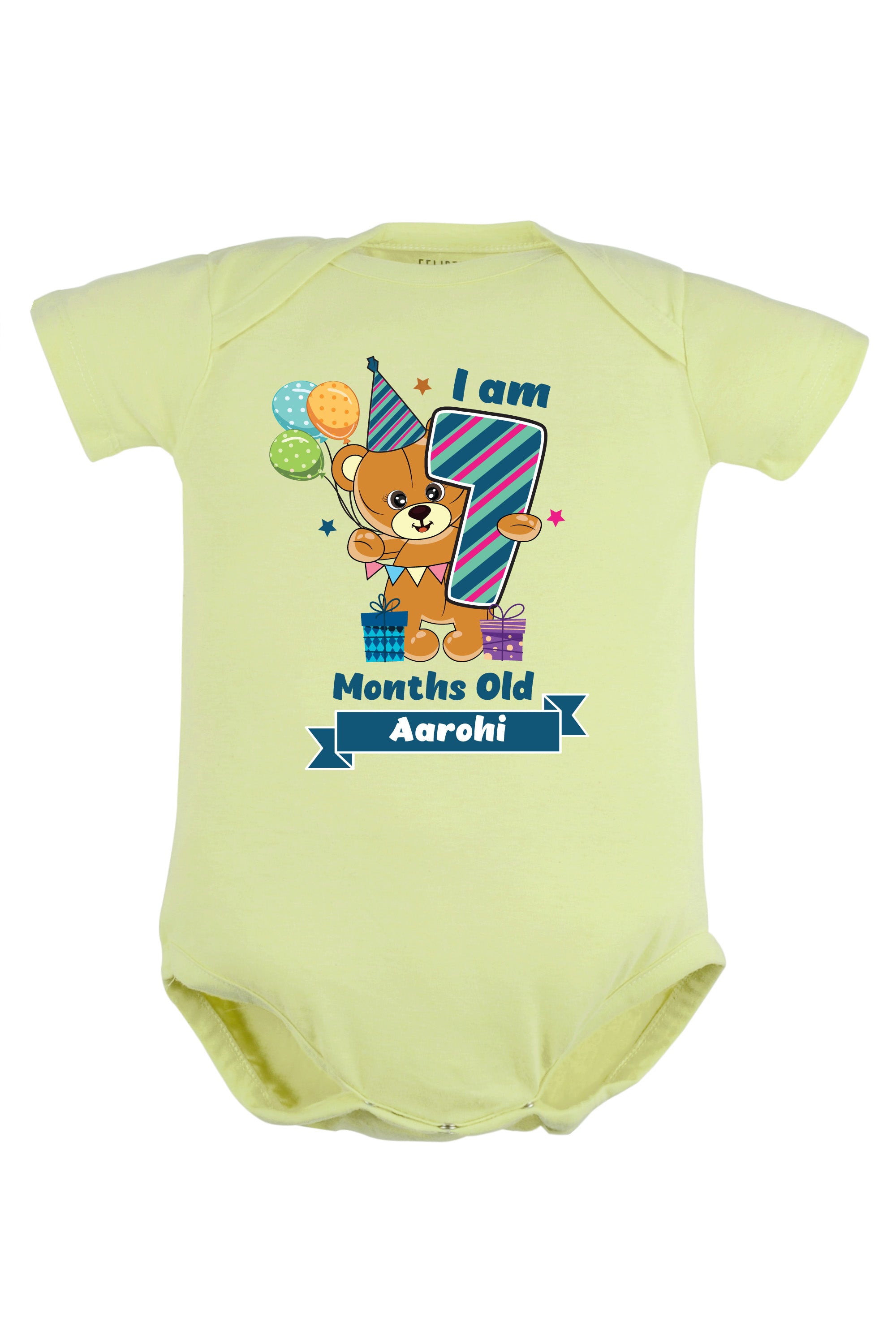 Seven Month Milestone Baby Romper | Onesies - Birthday Teddy w/ Custom Name